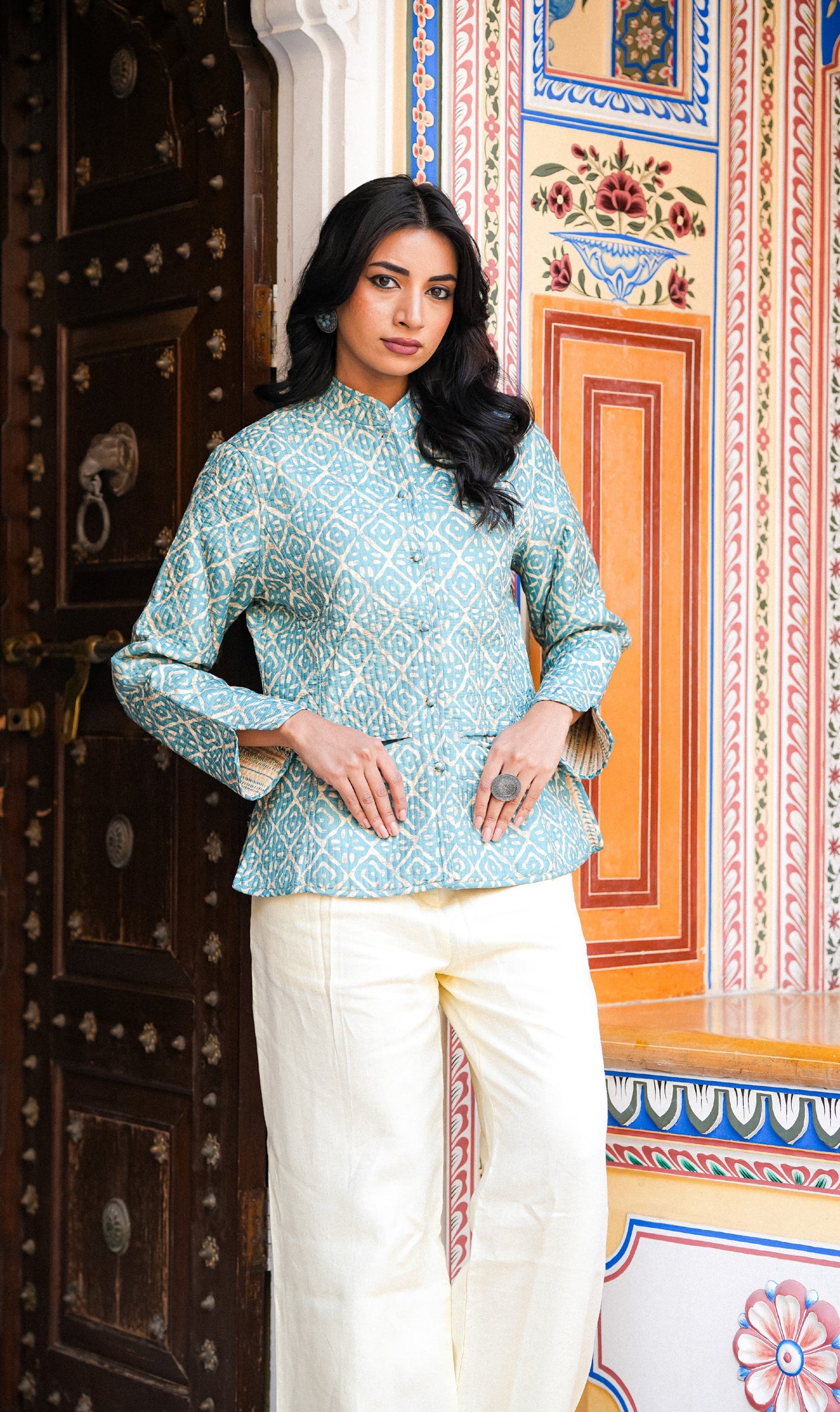 Silk Block Printed Reversible Winter Jacket