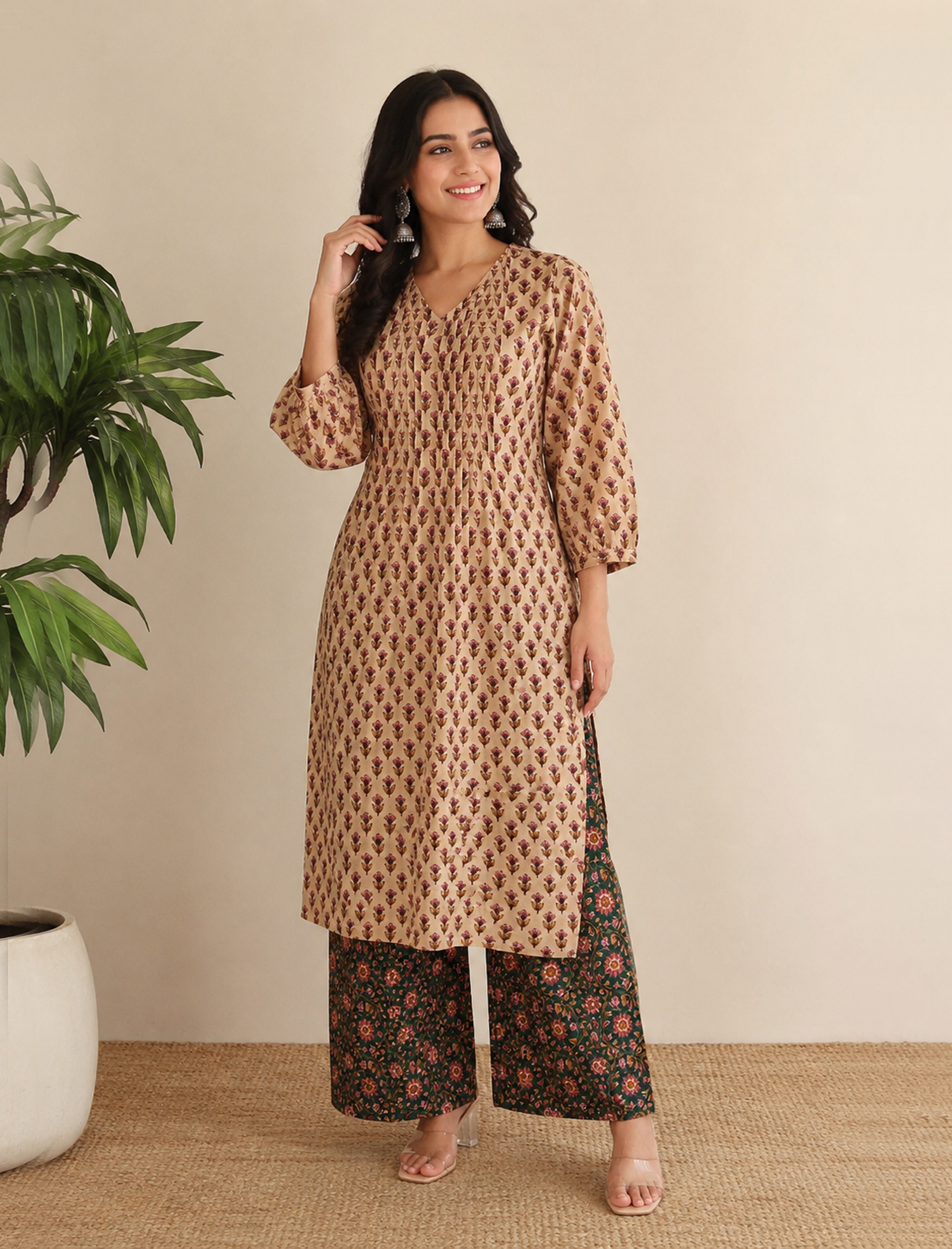 Block Printed Cotton Kurta Pant Set