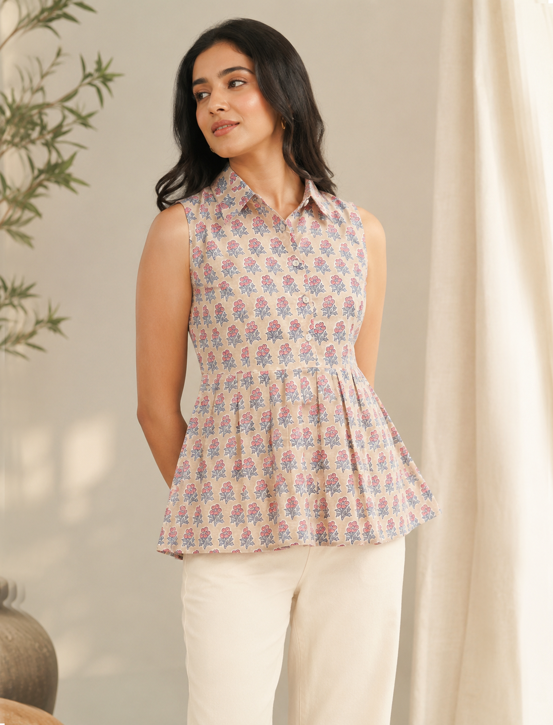 Hand Block Printed Cotton Peplum Top
