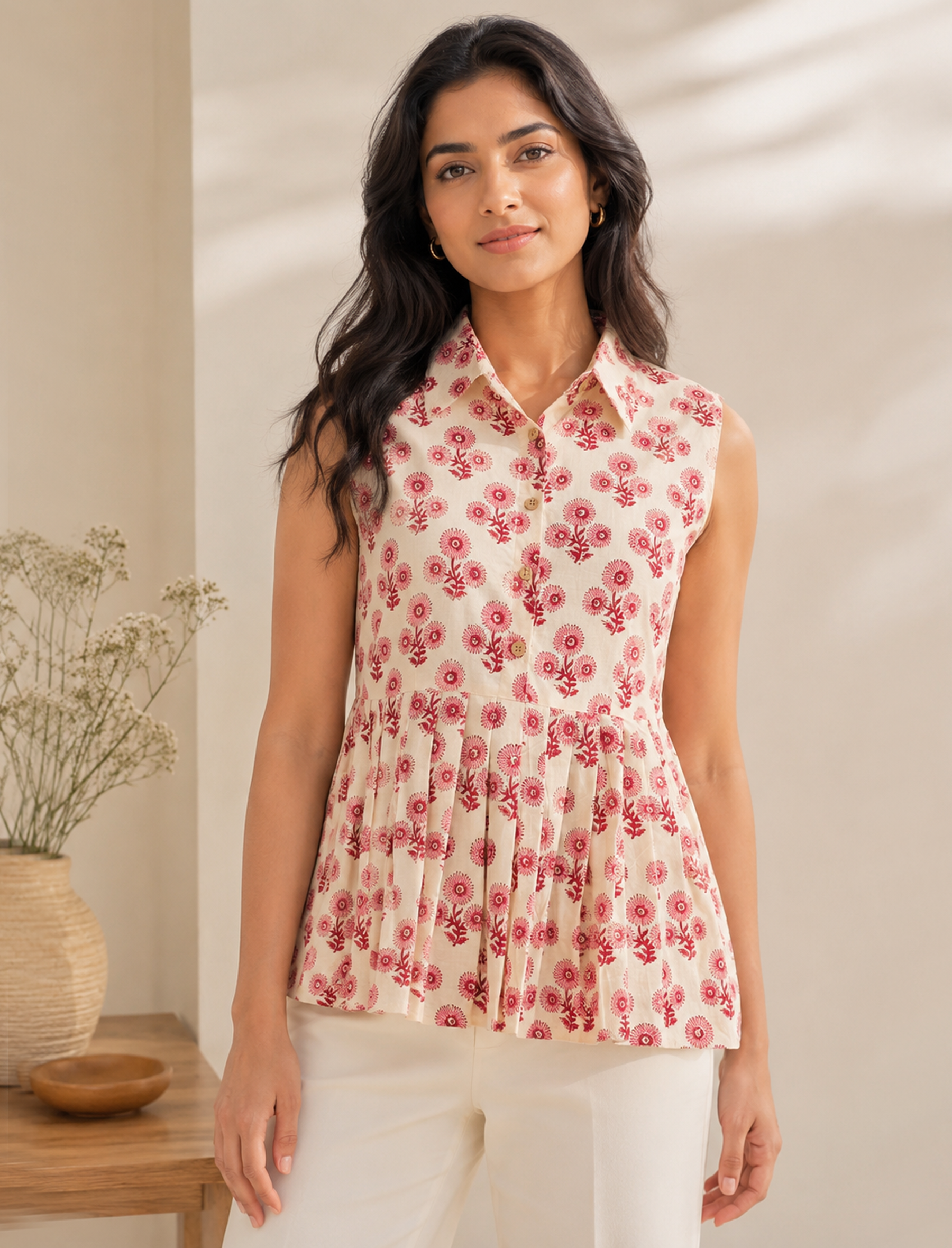 Hand Block Printed Cotton Peplum Top