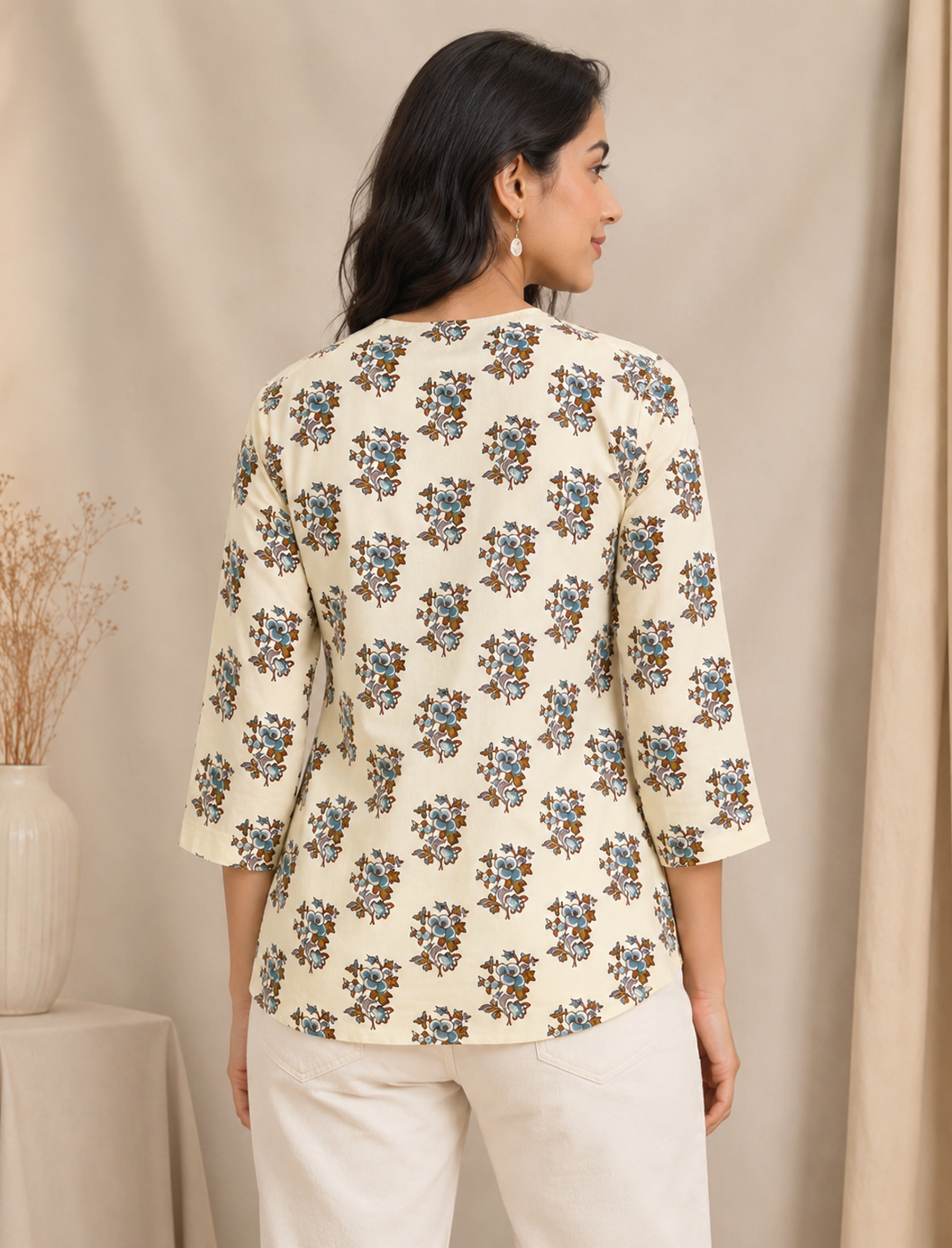 White Butta Hand Block Printed Cotton Top