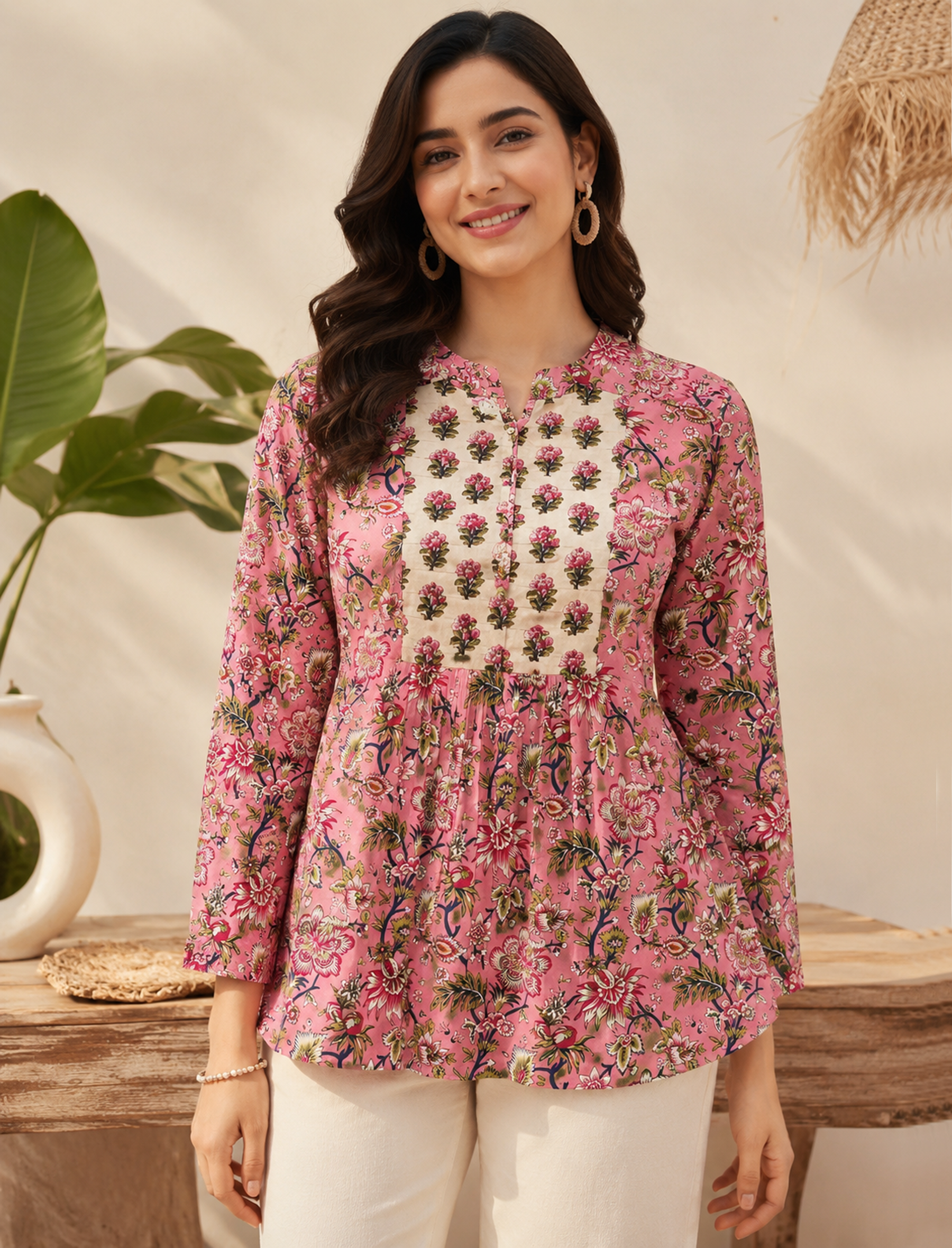 Pink Jaal Hand Block Printed Cotton Top