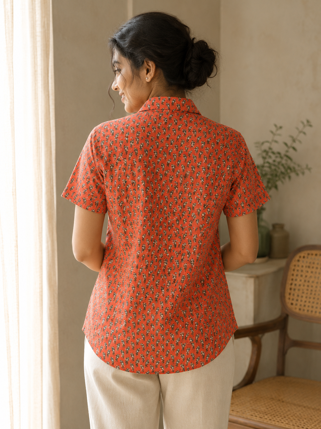 Cotton Printed Half Sleeves Shirt For Women
