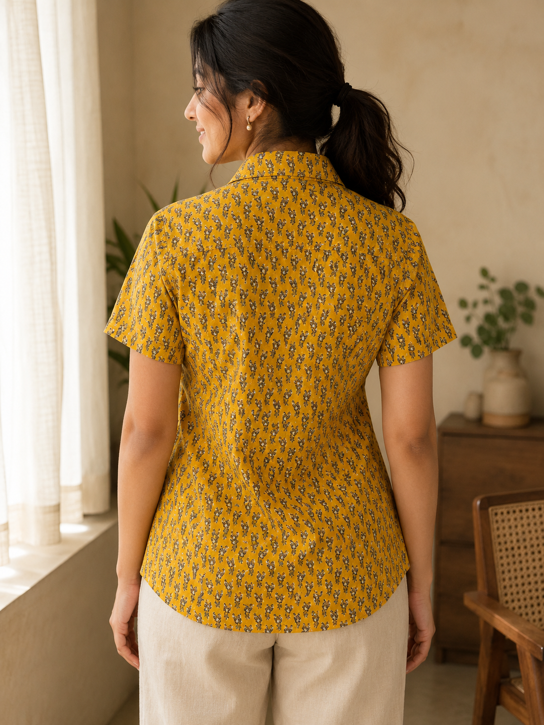 Cotton Printed Half Sleeves Shirt For Women