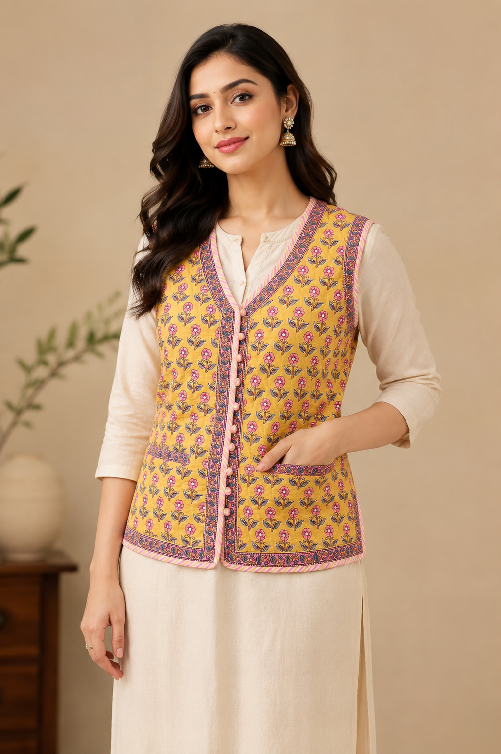 Cotton Hand Block Printed Sleeveless Jacket