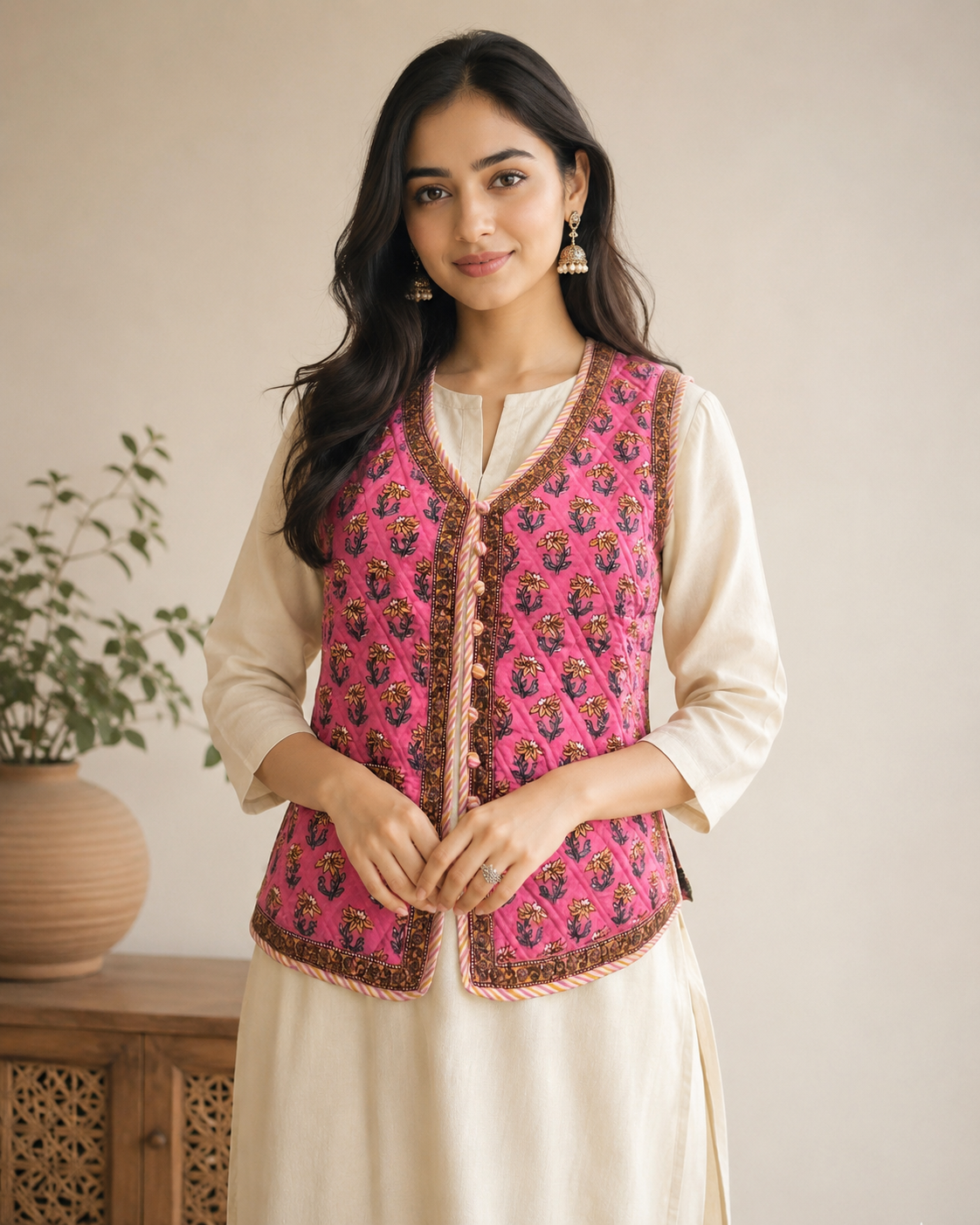 Cotton Hand Block Printed Sleeveless Jacket