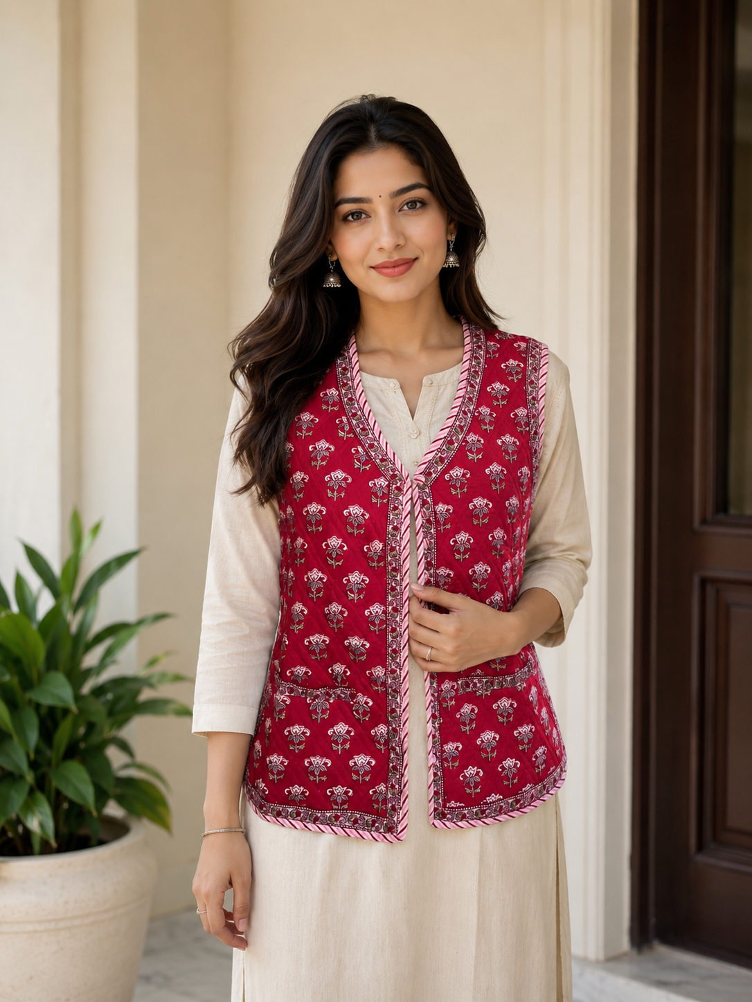 Cotton Hand Block Printed Sleeveless Jacket