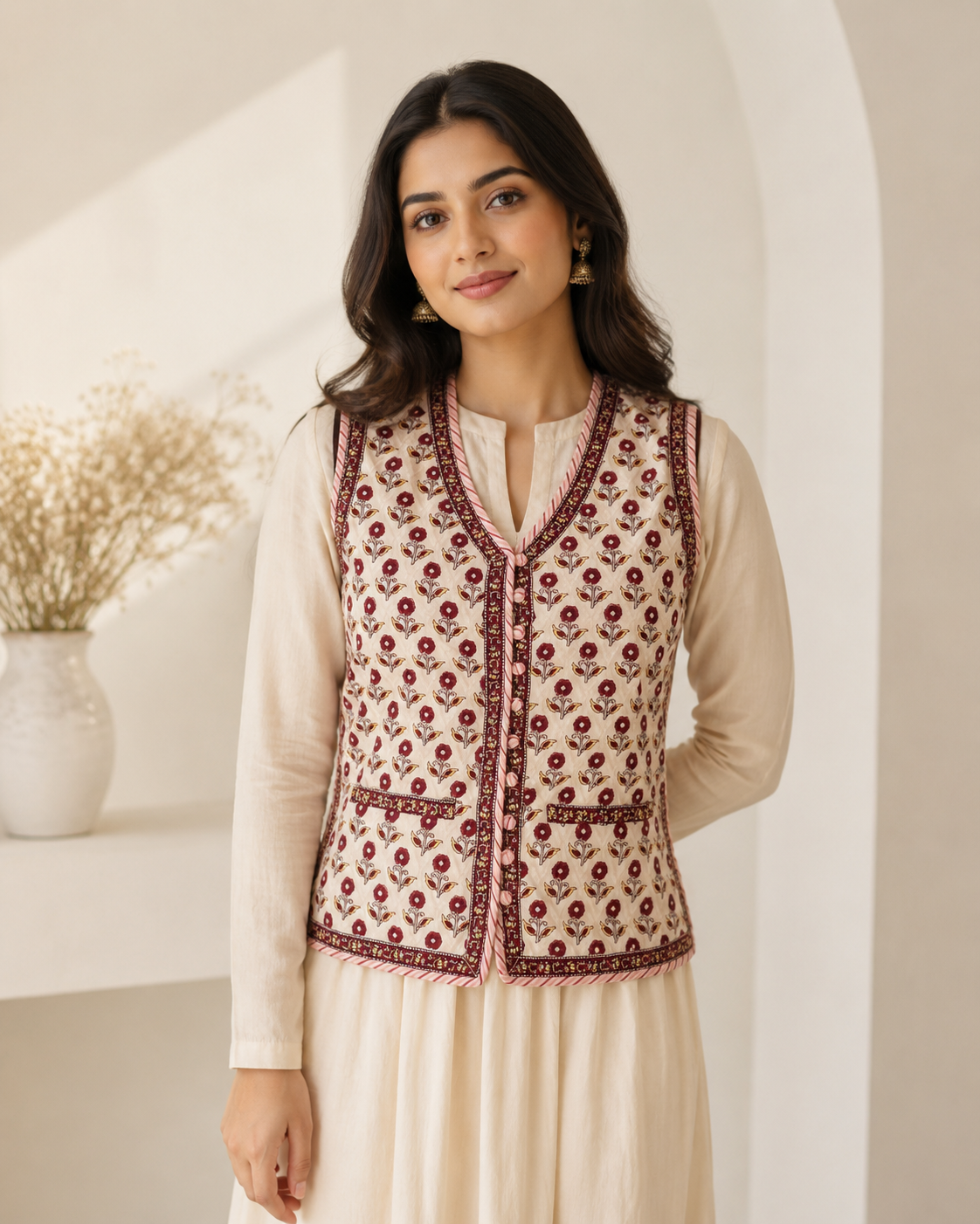Cotton Hand Block Printed Sleeveless Jacket