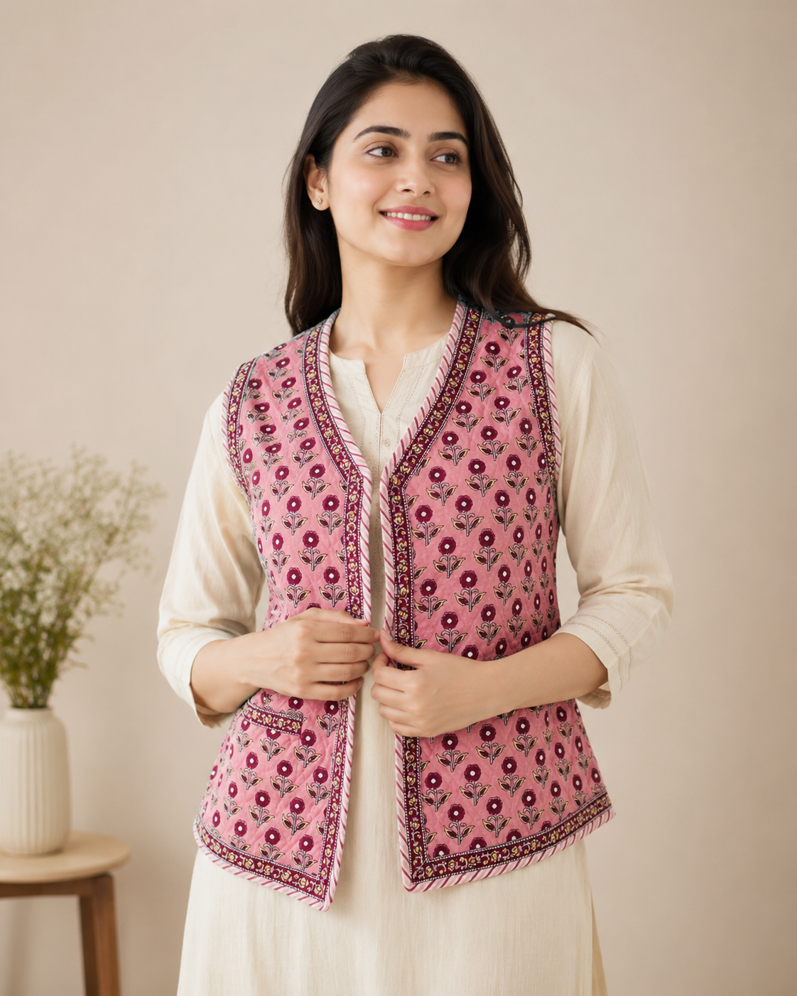 Cotton Hand Block Printed Sleeveless Jacket