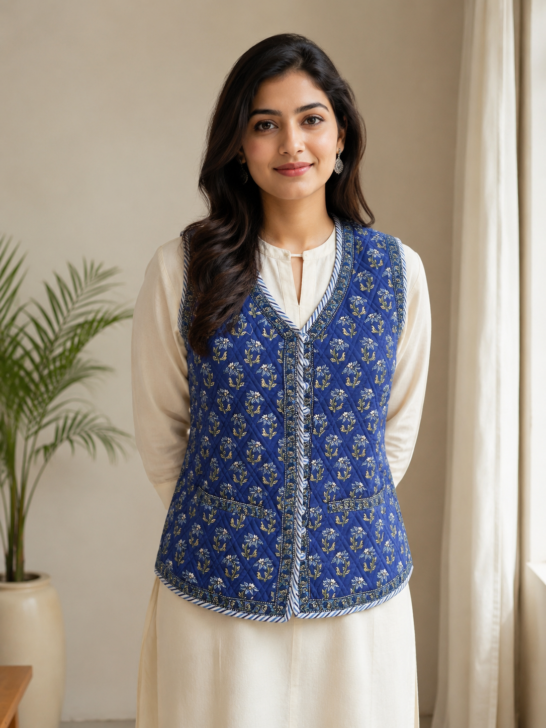 Cotton Hand Block Printed Sleeveless Jacket