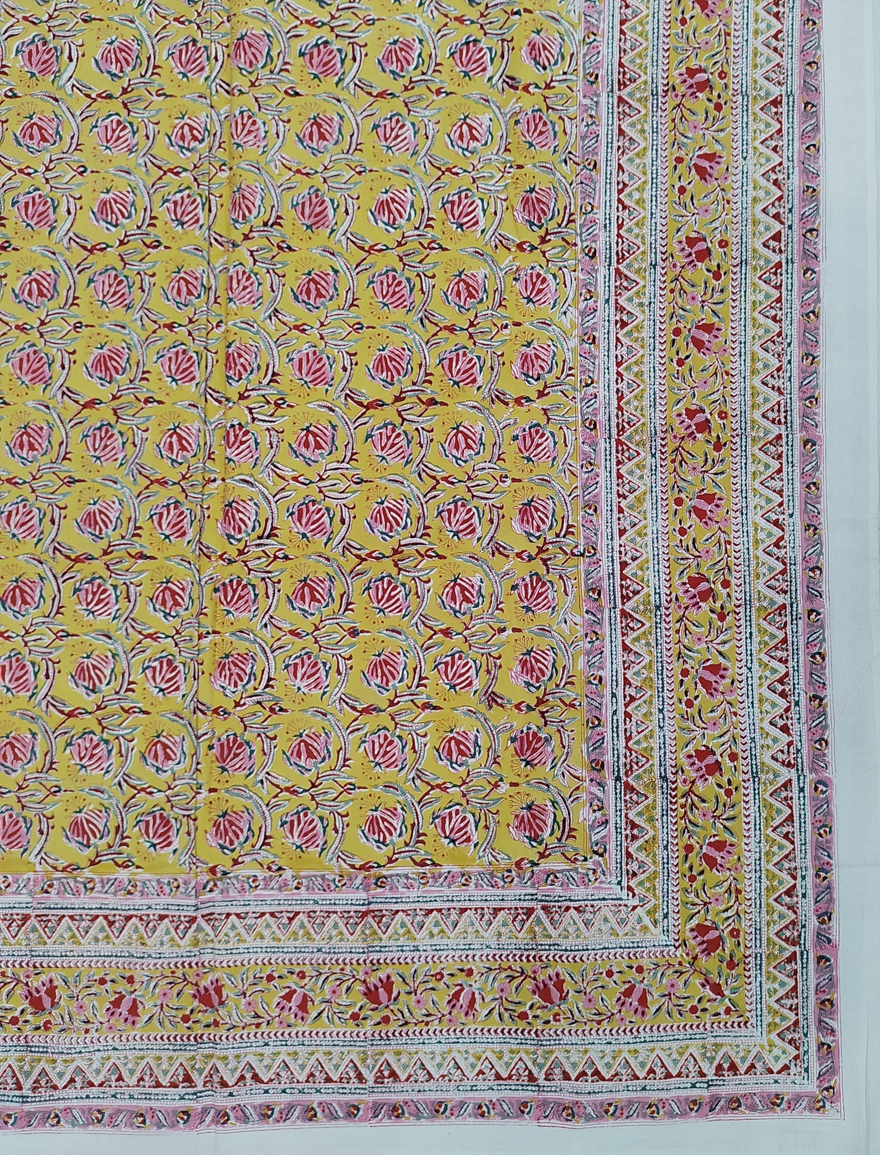 Hand Block Printed Cotton Double Bedsheet With Pillow Cover