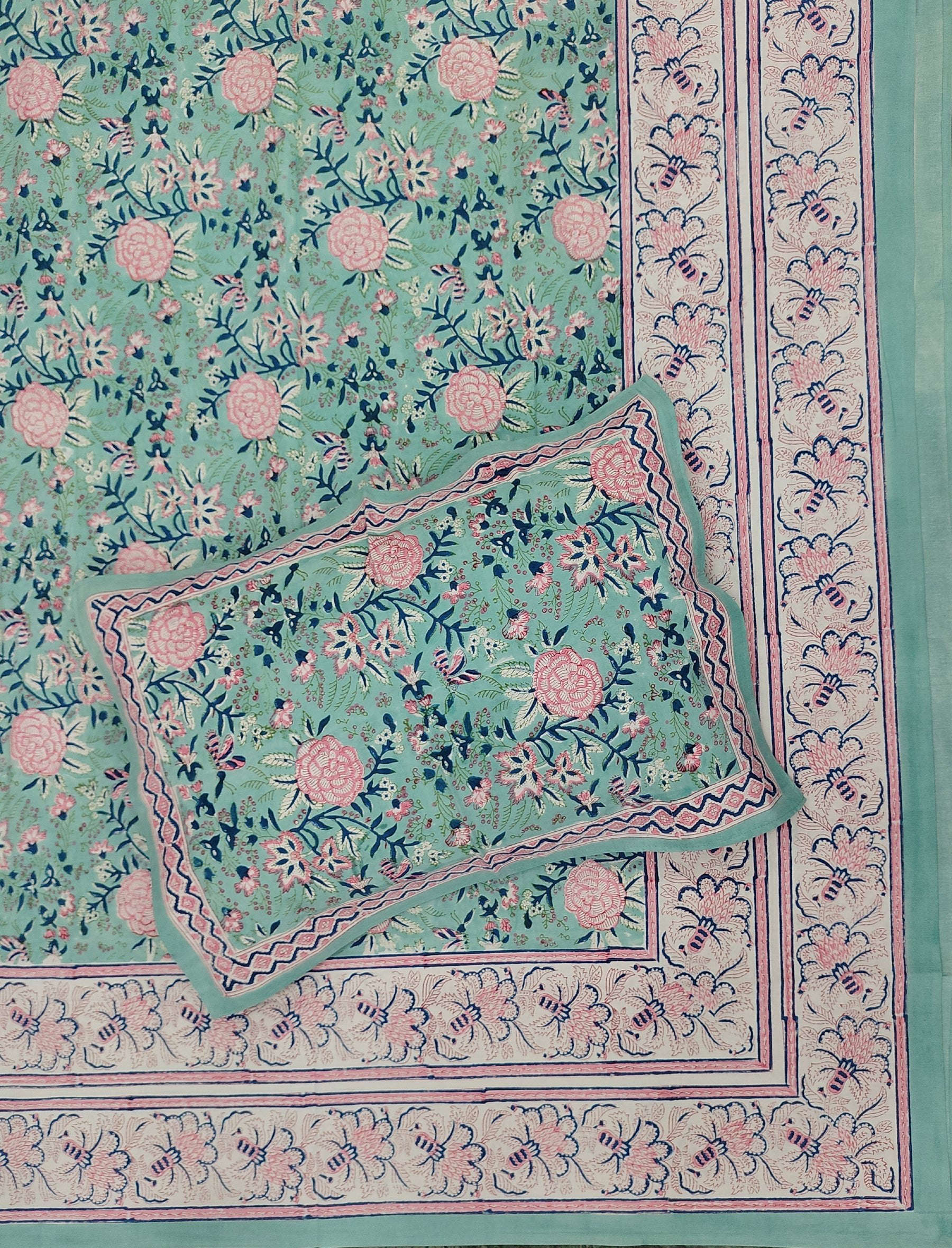 Hand Block Printed Cotton Double Bedsheet With Pillow Cover