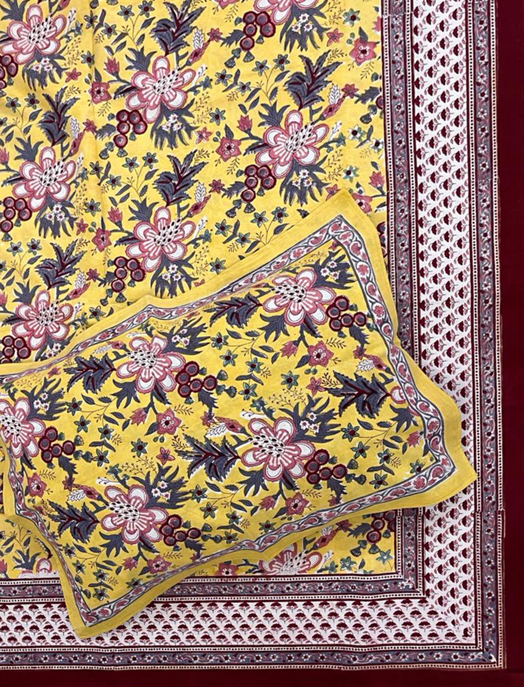 Hand Block Printed Cotton Double Bedsheet With Pillow Cover