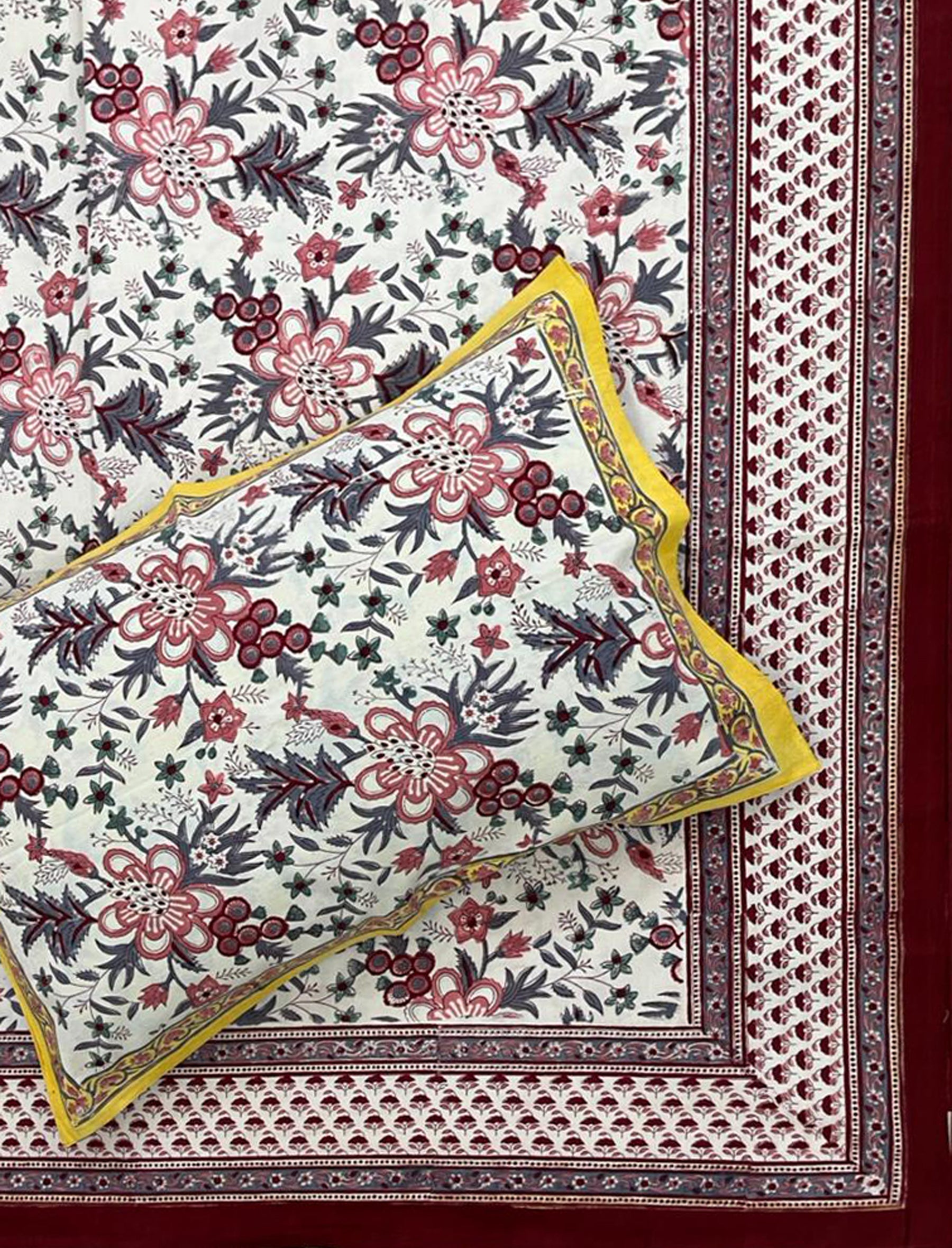 Hand Block Printed Cotton Double Bedsheet With Pillow Cover
