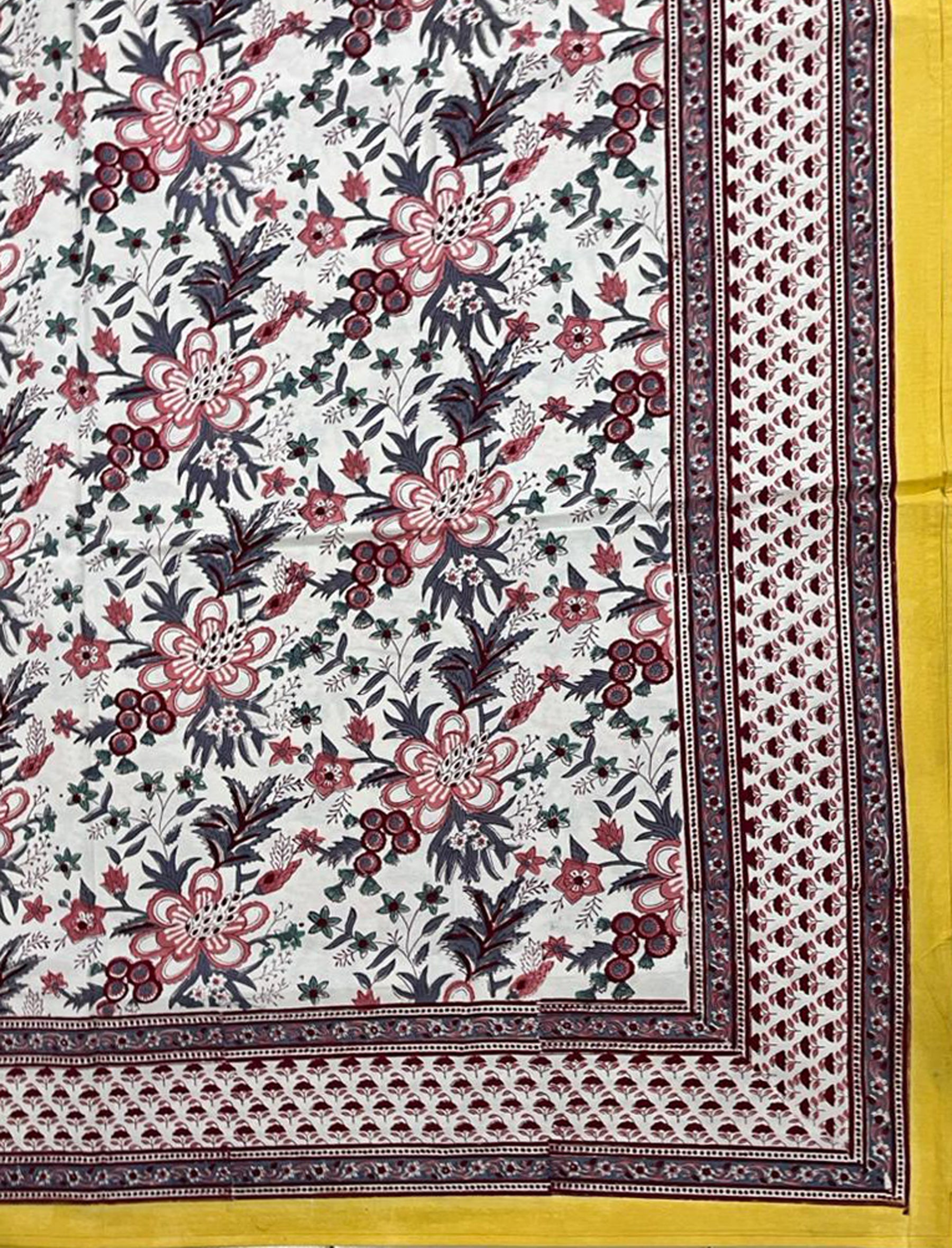 Hand Block Printed Cotton Double Bedsheet With Pillow Cover