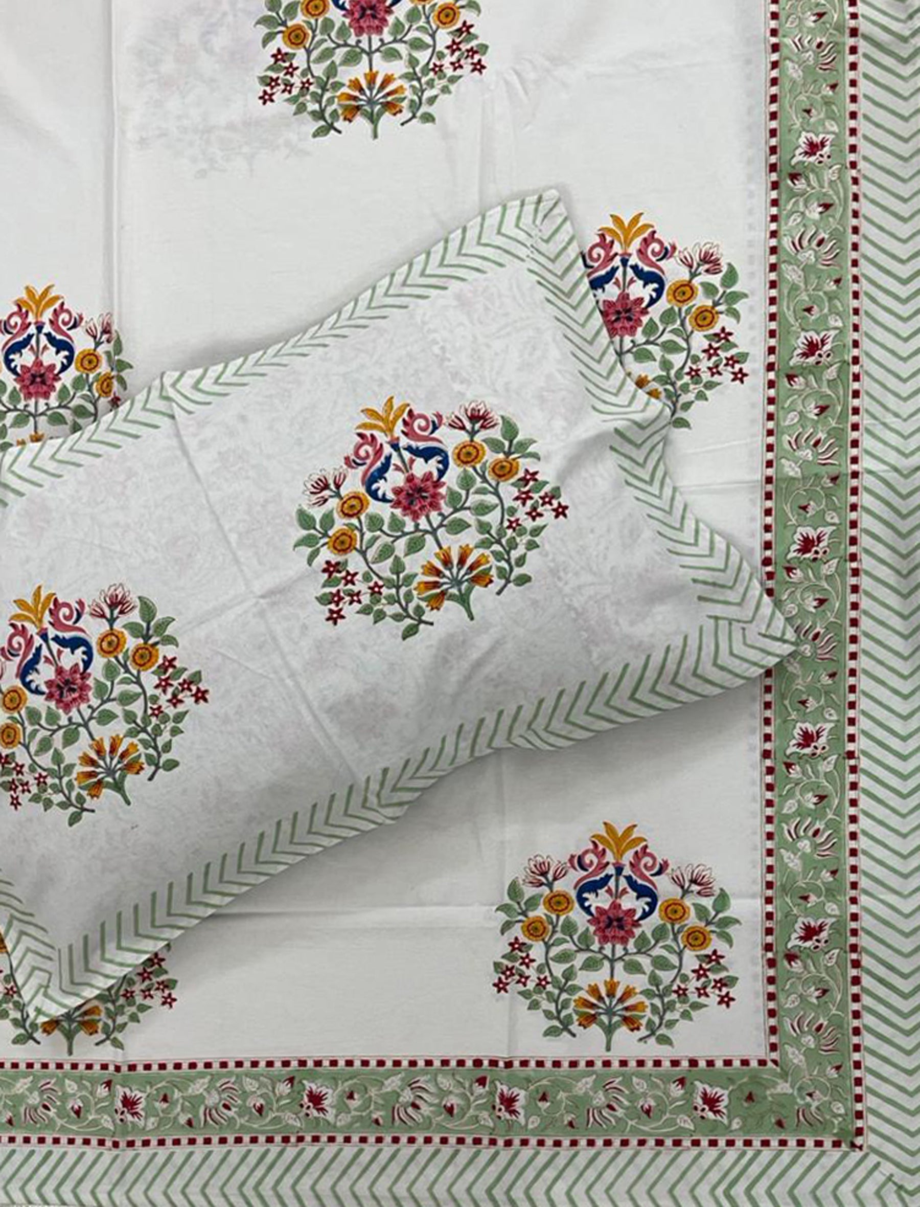 Hand Block Printed Cotton Double Bedsheet With Pillow Cover