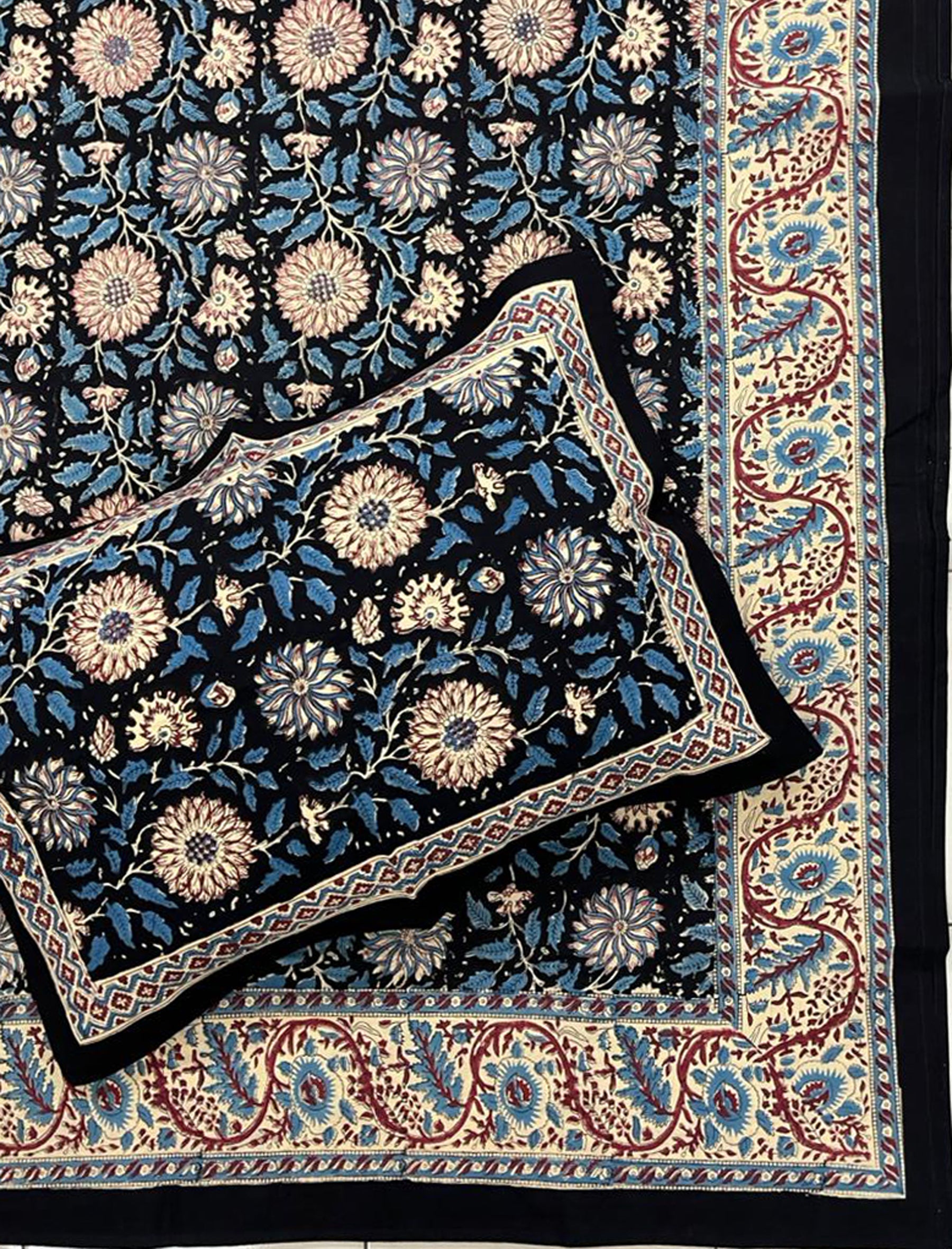 Hand Block Printed Cotton Double Bedsheet With Pillow Cover