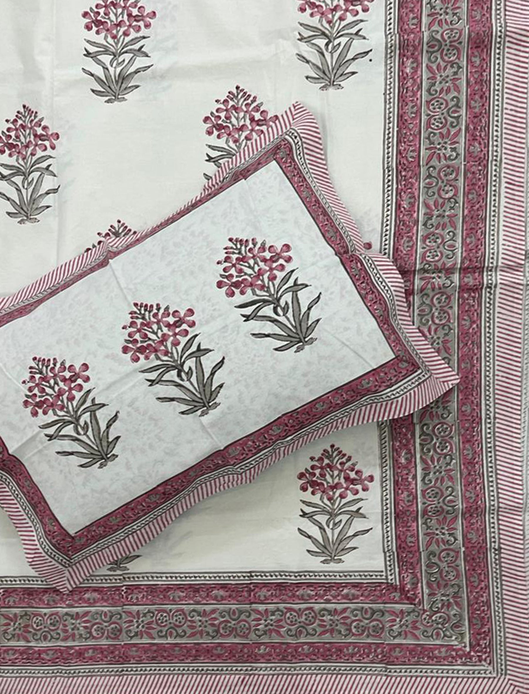 Hand Block Printed Cotton Double Bedsheet With Pillow Cover