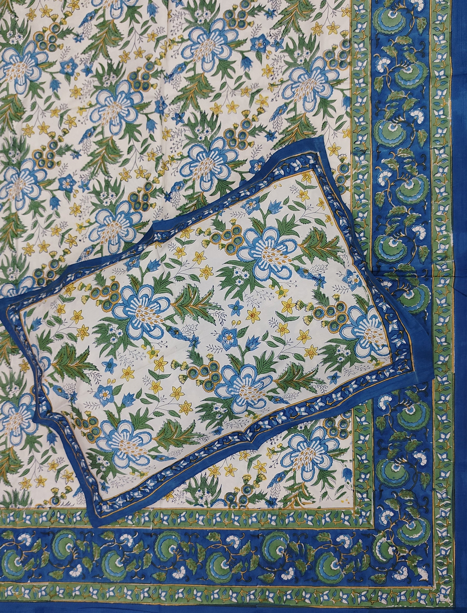 Hand Block Printed Cotton Double Bedsheet With Pillow Covers