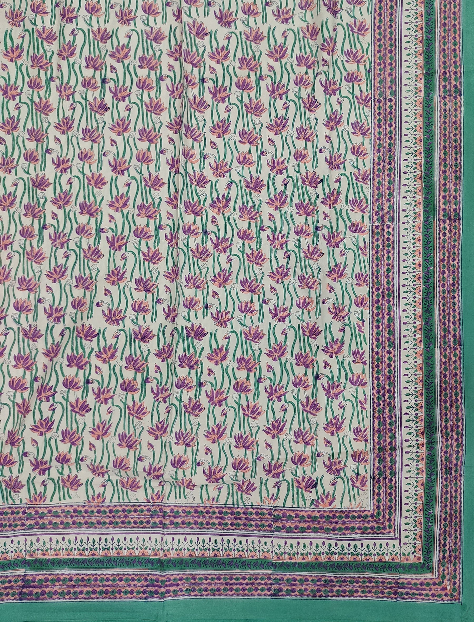 Hand Block Printed Cotton Double Bedsheet With Pillow Covers