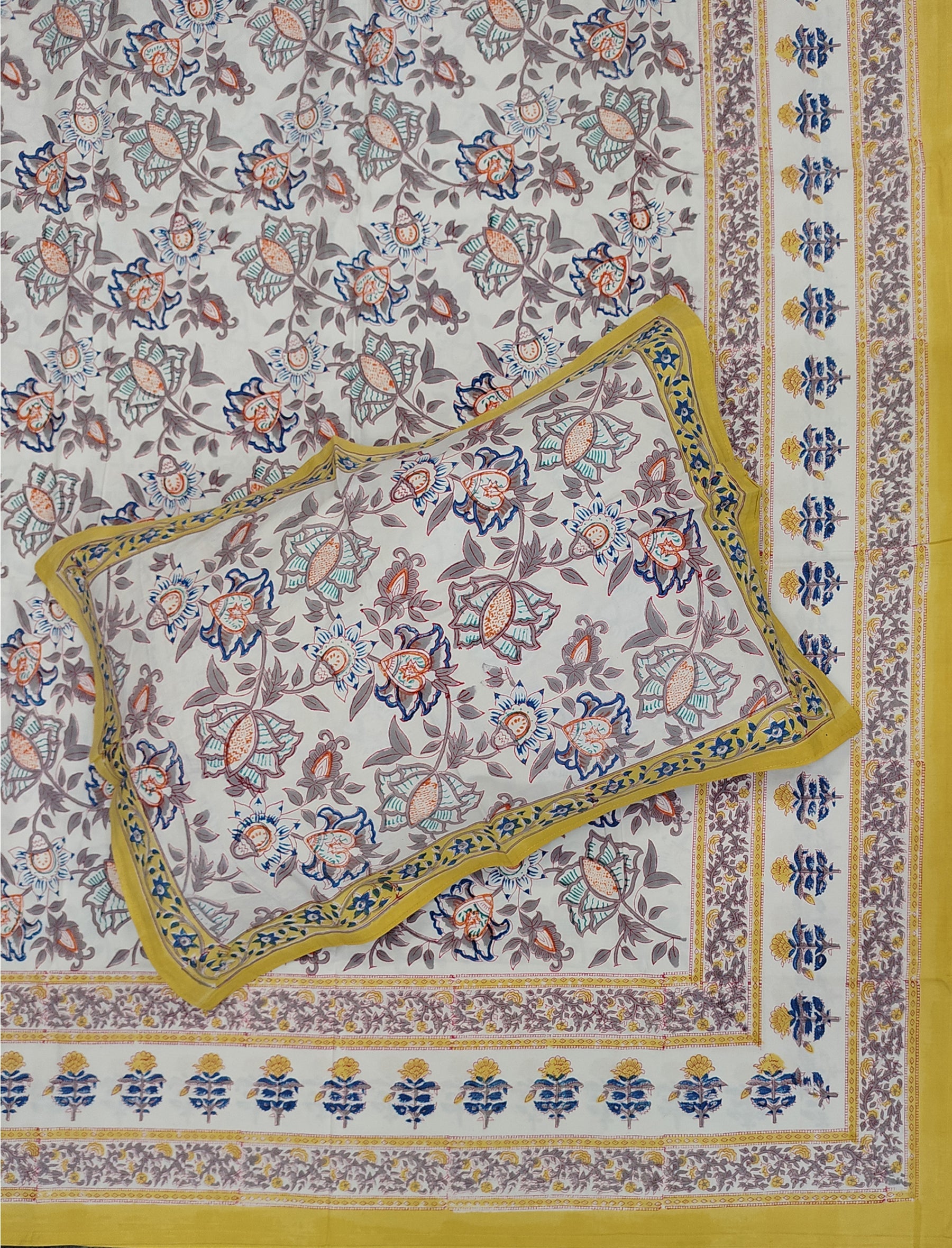 Hand Block Printed Cotton Double Bedsheet With Pillow Covers