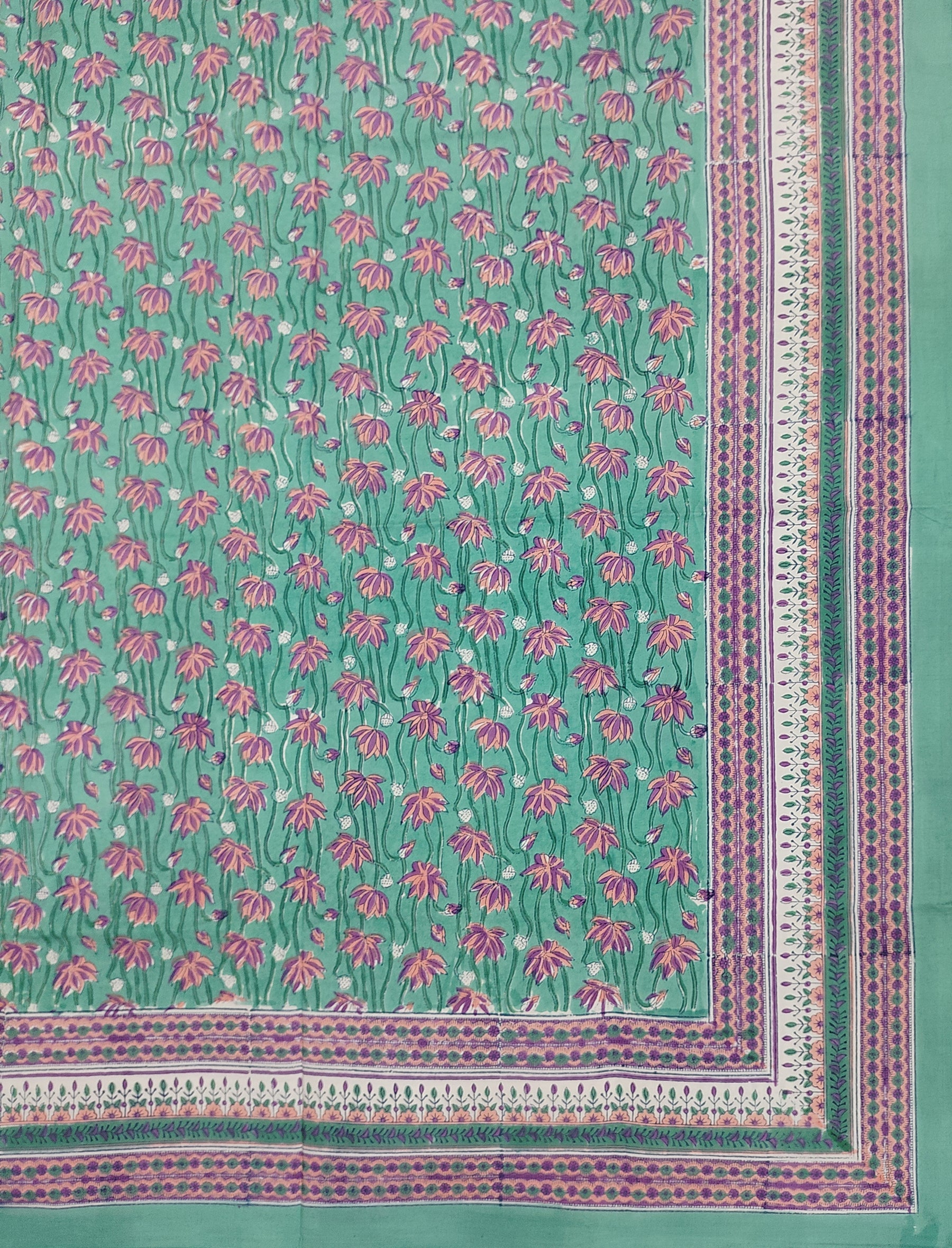 Hand Block Printed Cotton Double Bedsheet With Pillow Covers