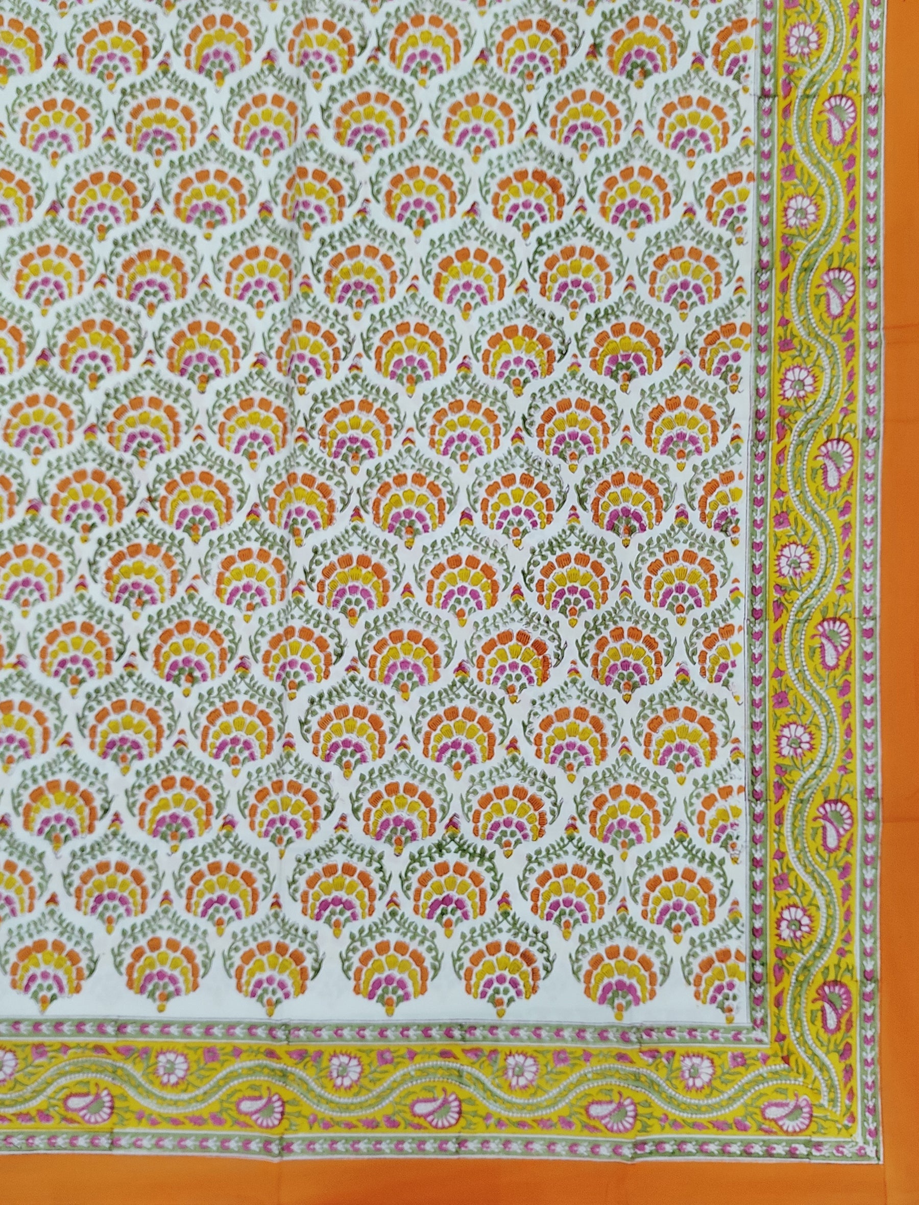 Hand Block Printed Cotton Double Bedsheet With Pillow Covers