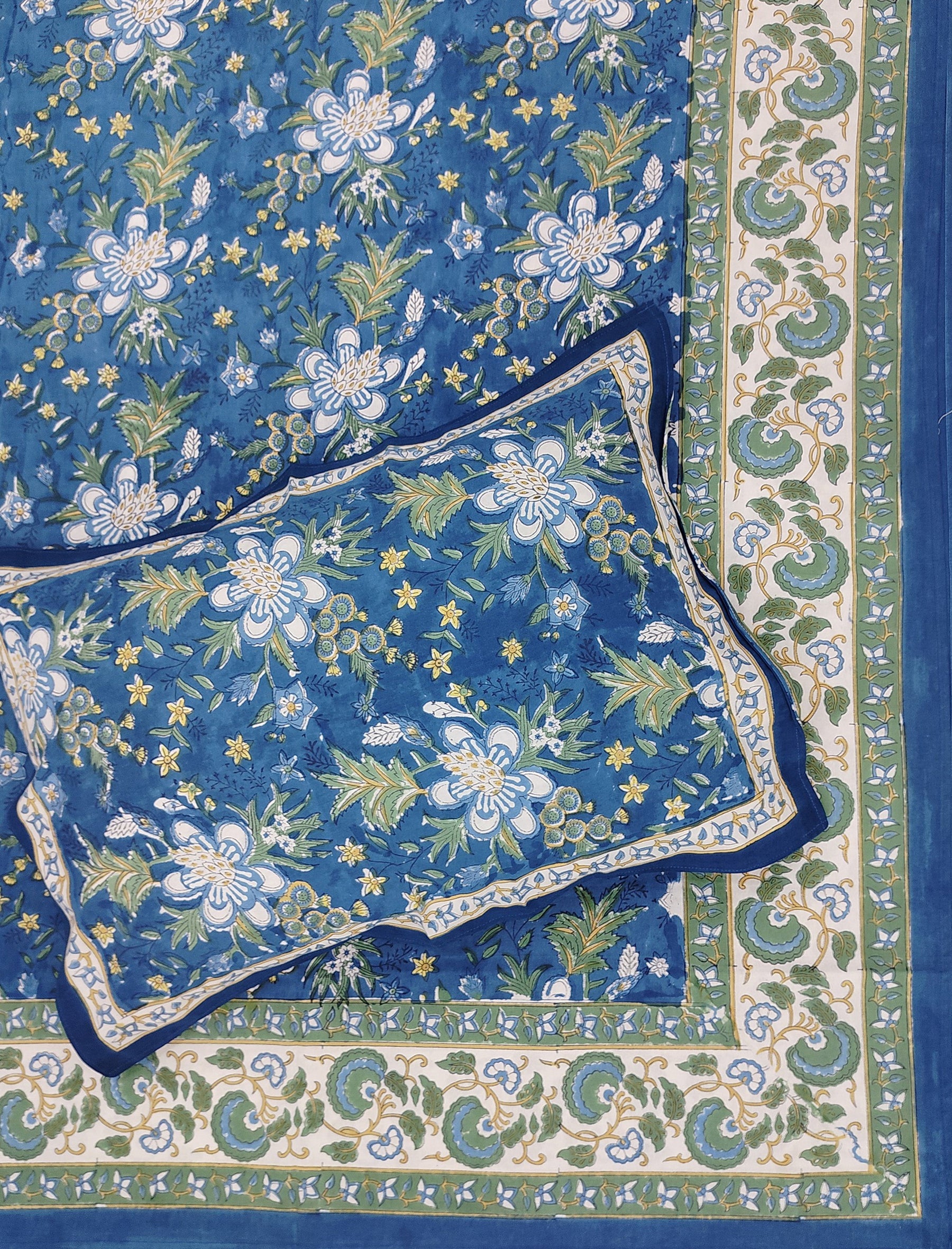 Hand Block Printed Cotton Double Bedsheet With Pillow Covers