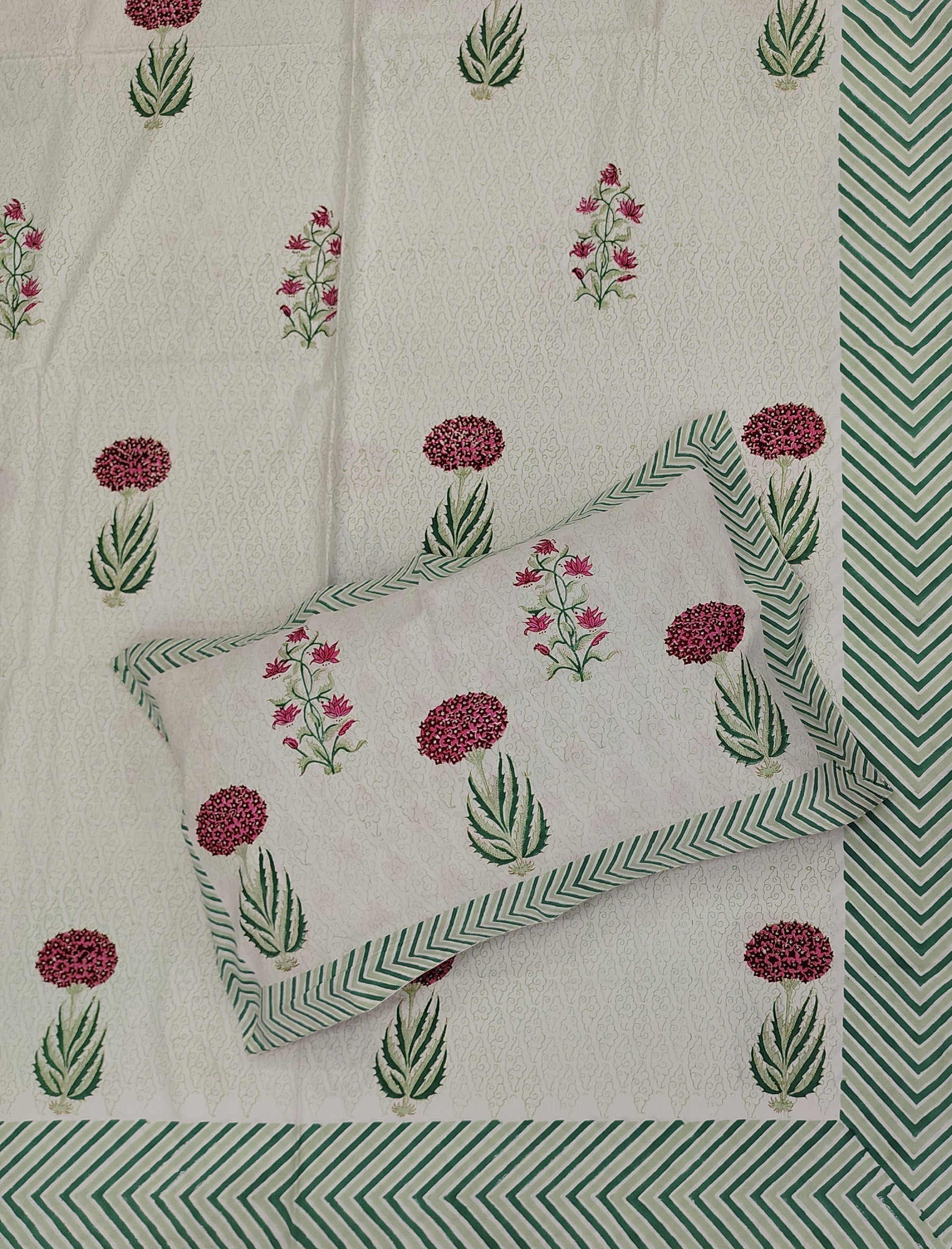 Hand Block Printed Cotton Double Bedsheet With Pillow Cover