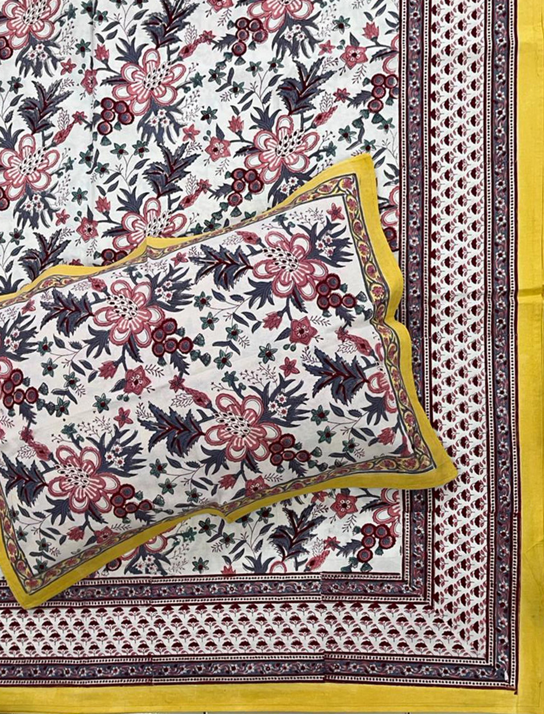 Hand Block Printed Cotton Double Bedsheet With Pillow Cover