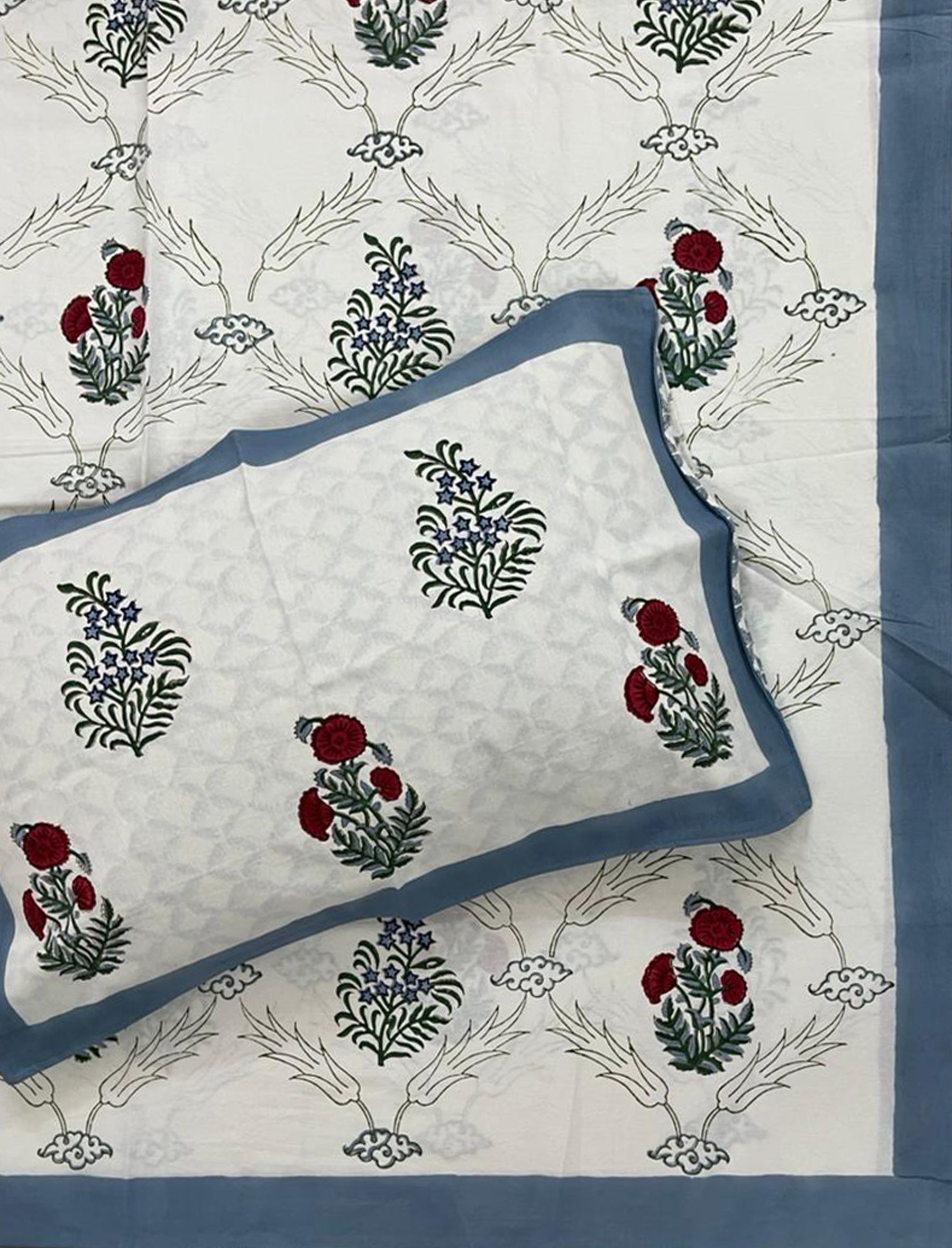Hand Block Printed Cotton Double Bedsheet With Pillow Cover