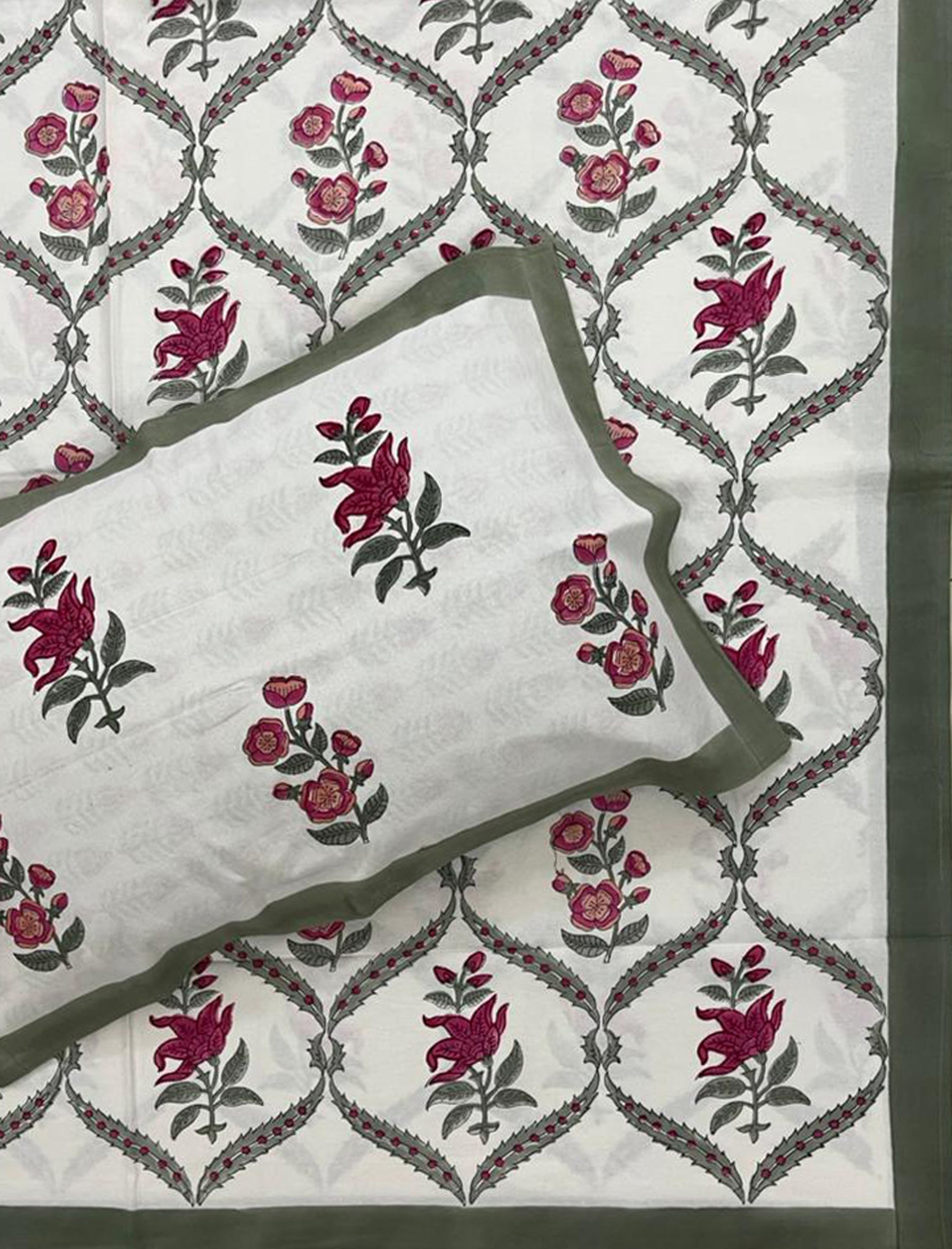 Hand Block Printed Cotton Double Bedsheet With Pillow Cover