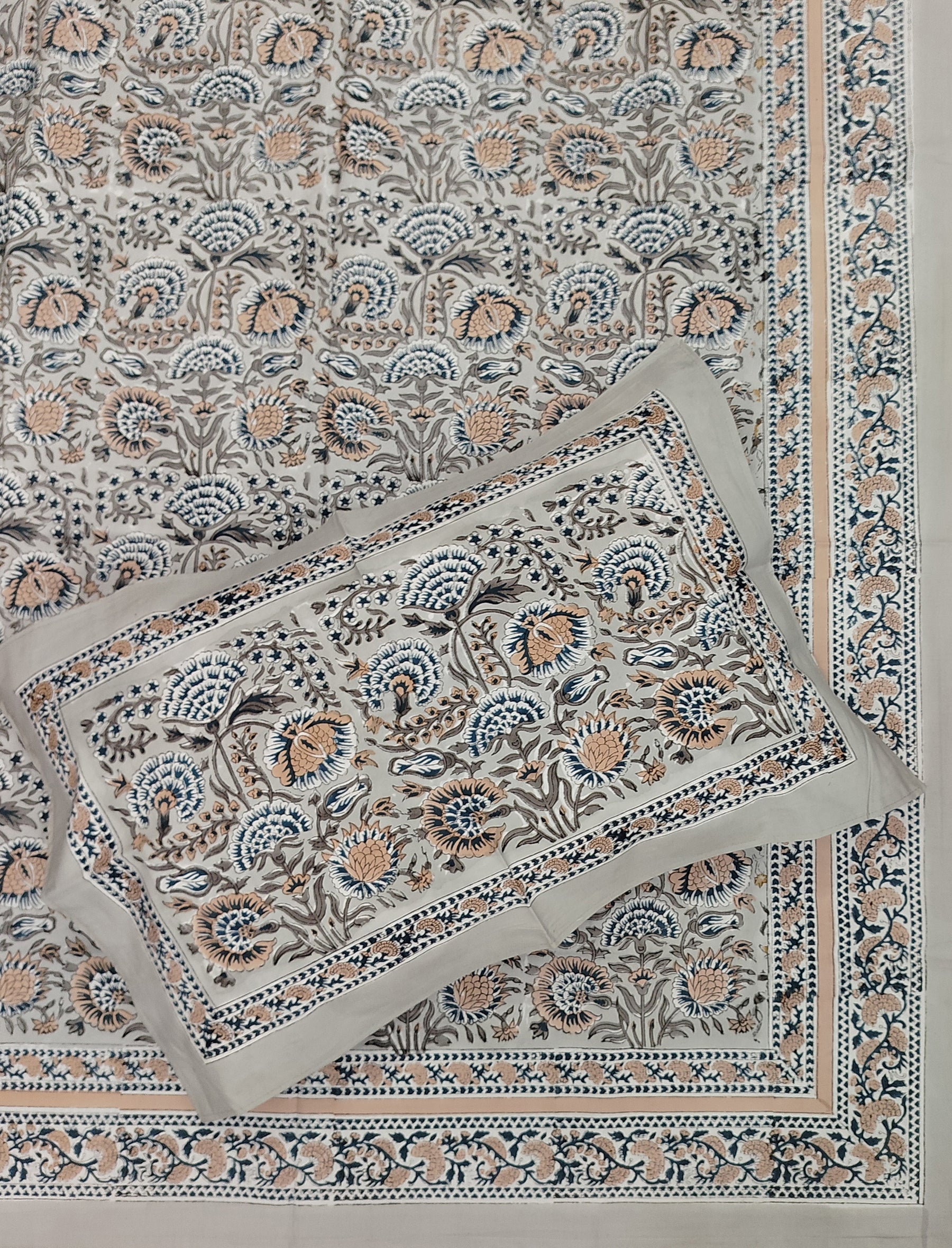 Hand Block Printed Cotton Double Bedsheet With Pillow Cover