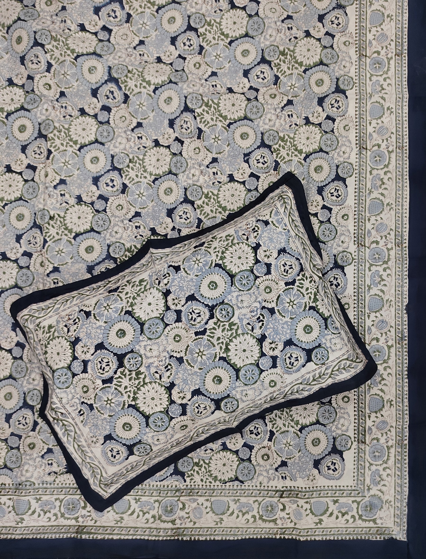 Hand Block Printed Cotton Double Bedsheet With Pillow Cover