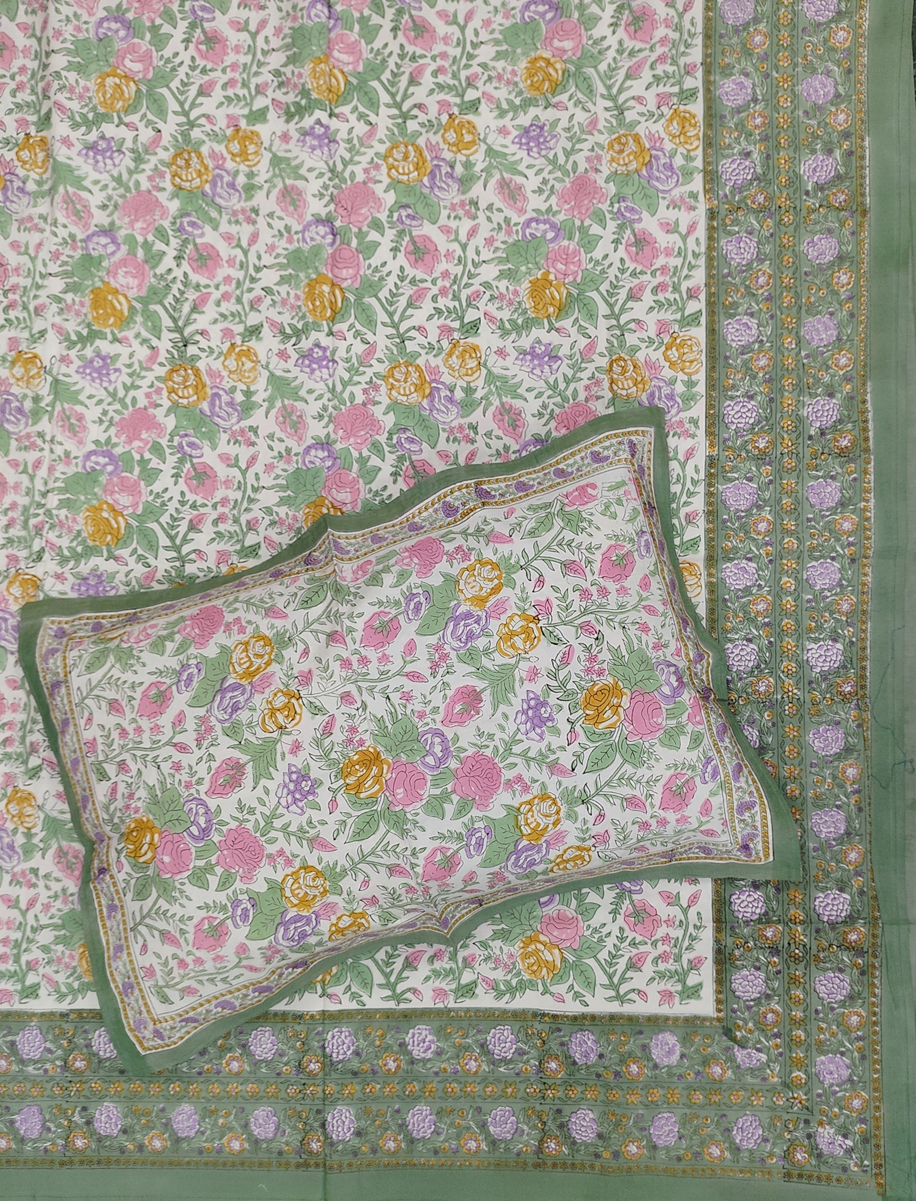 Hand Block Printed Cotton Double Bedsheet With Pillow Cover
