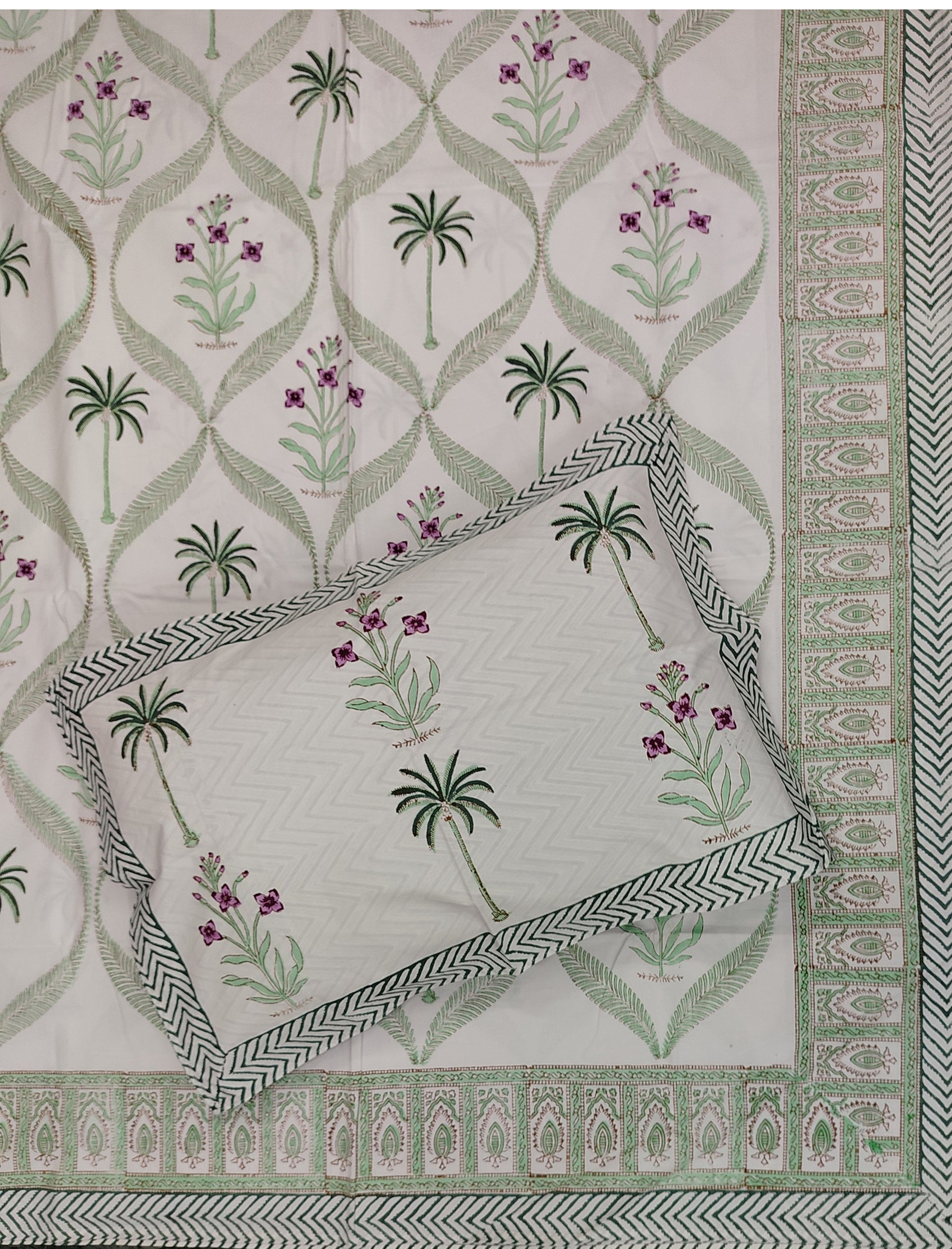 Hand Block Printed Cotton Double Bedsheet With Pillow Cover