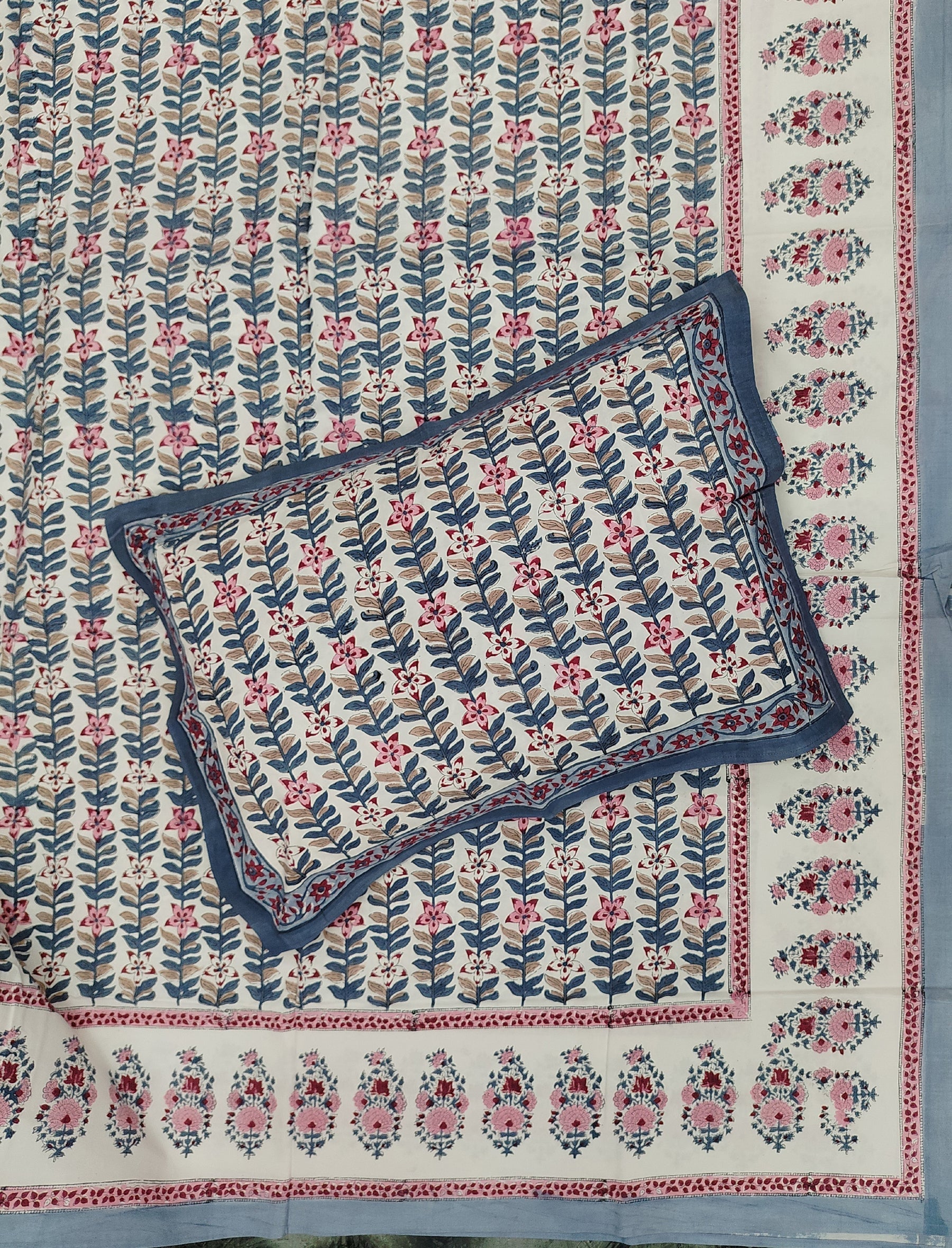 Hand Block Printed Cotton Double Bedsheet With Pillow Cover