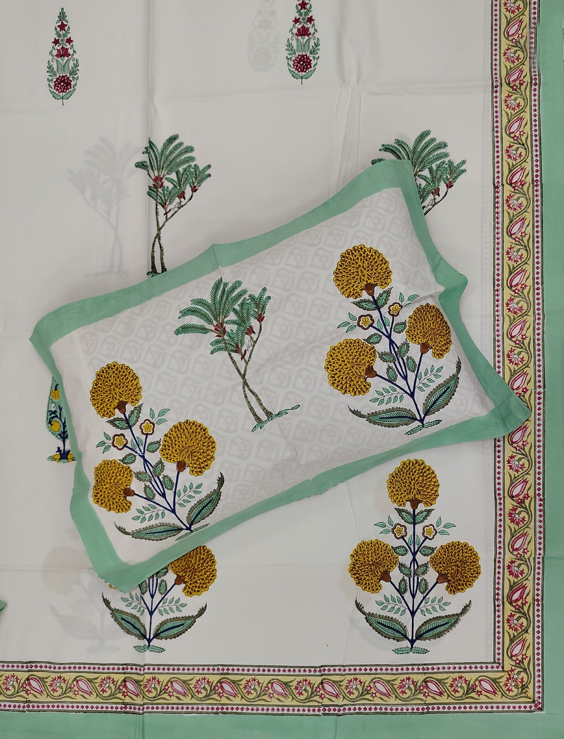 Hand Block Printed Cotton Double Bedsheet With Pillow Cover