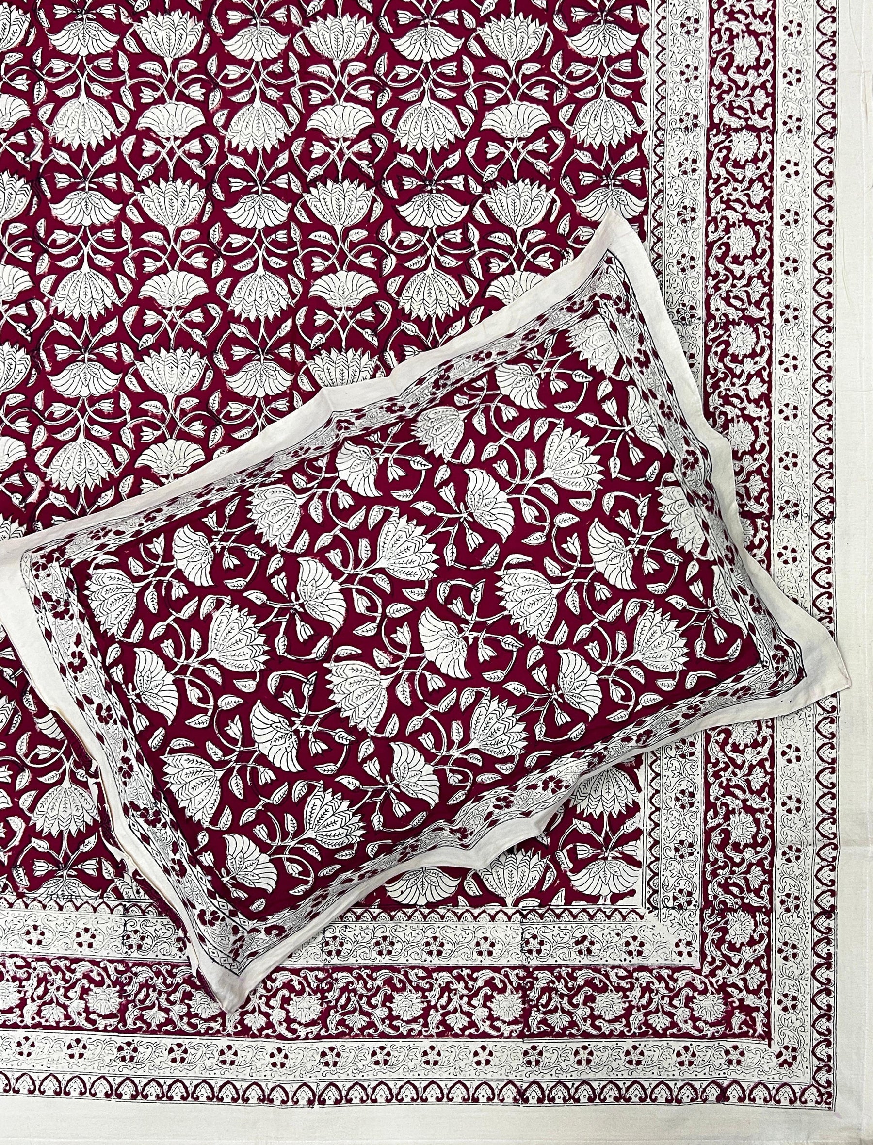 Hand Block Printed Cotton Double Bedsheet With Pillow Cover