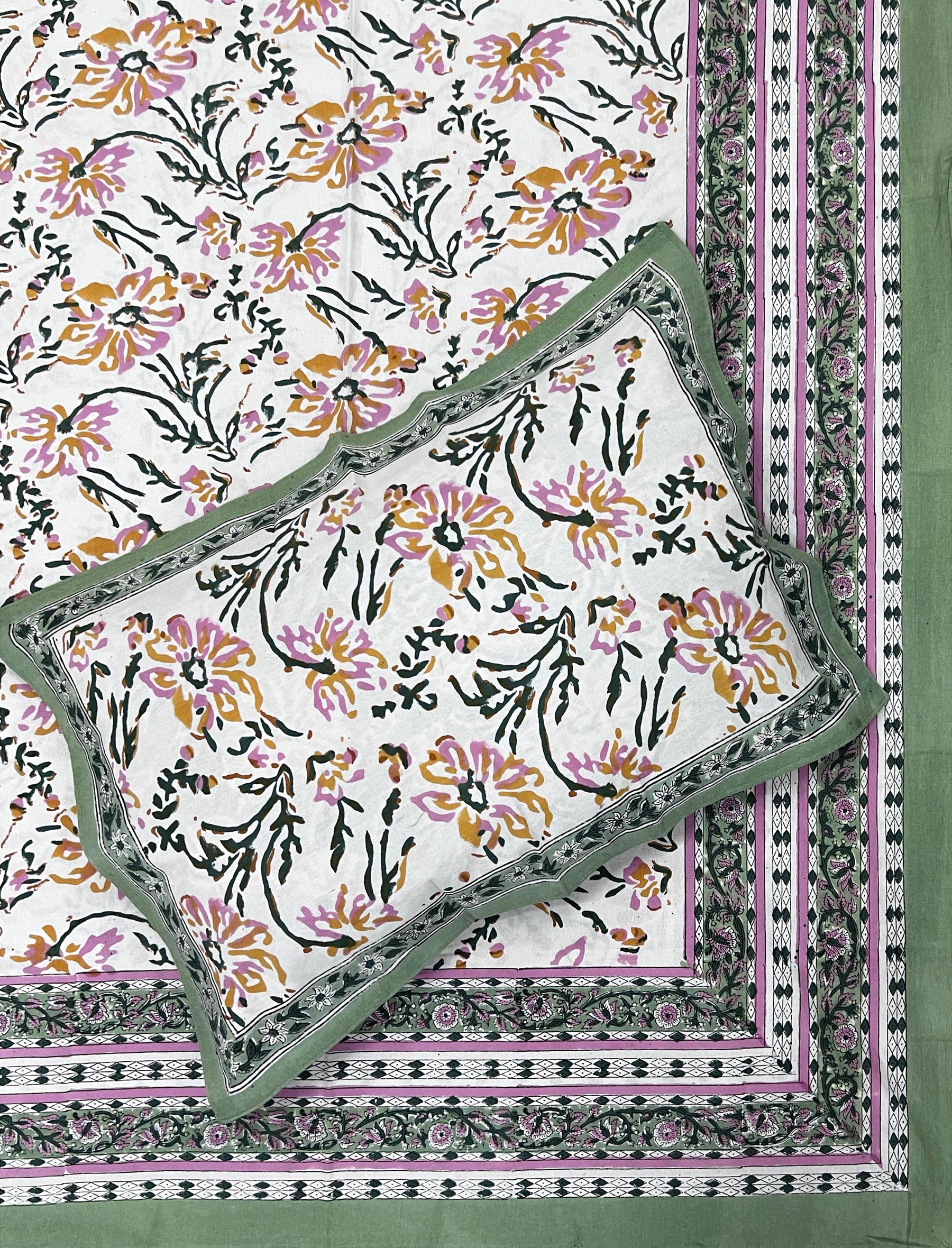 Hand Block Printed Cotton Double Bedsheet With Pillow Cover