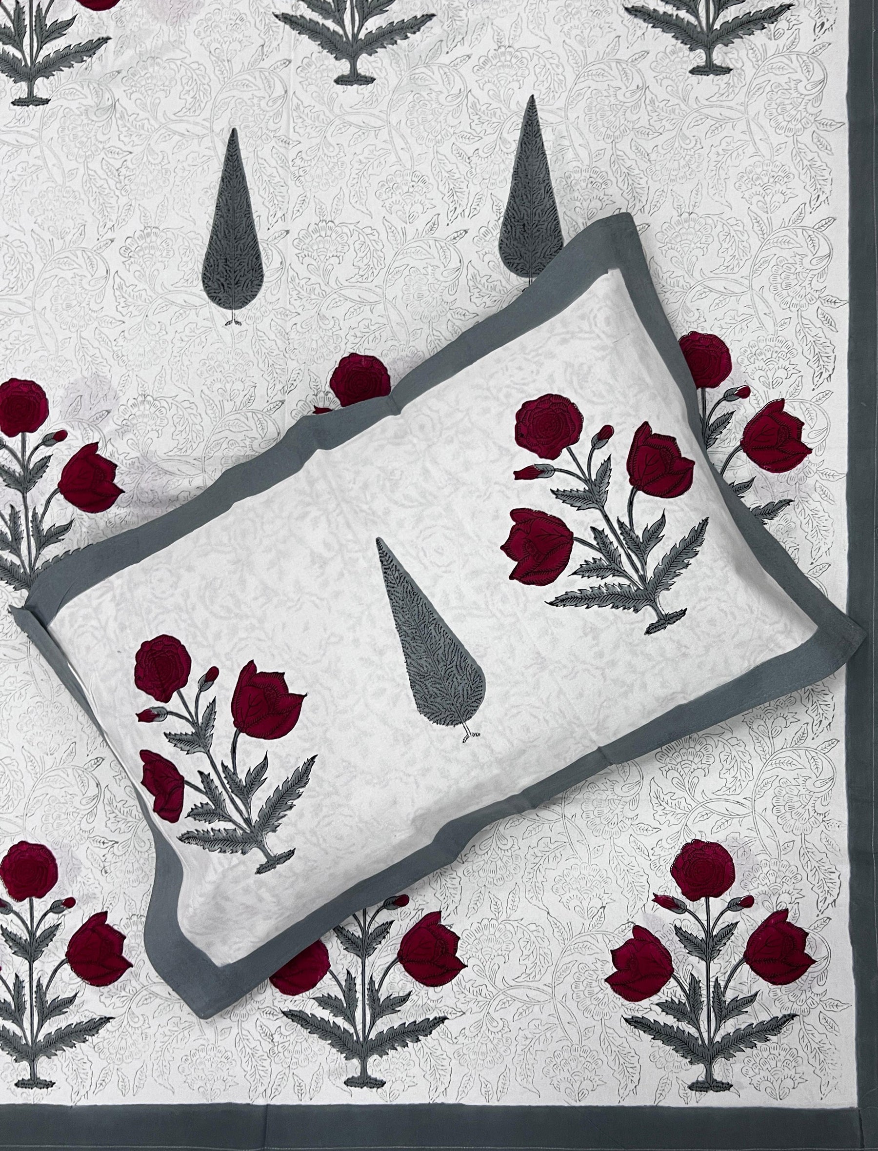 Hand Block Printed Cotton Double Bedsheet With Pillow Cover