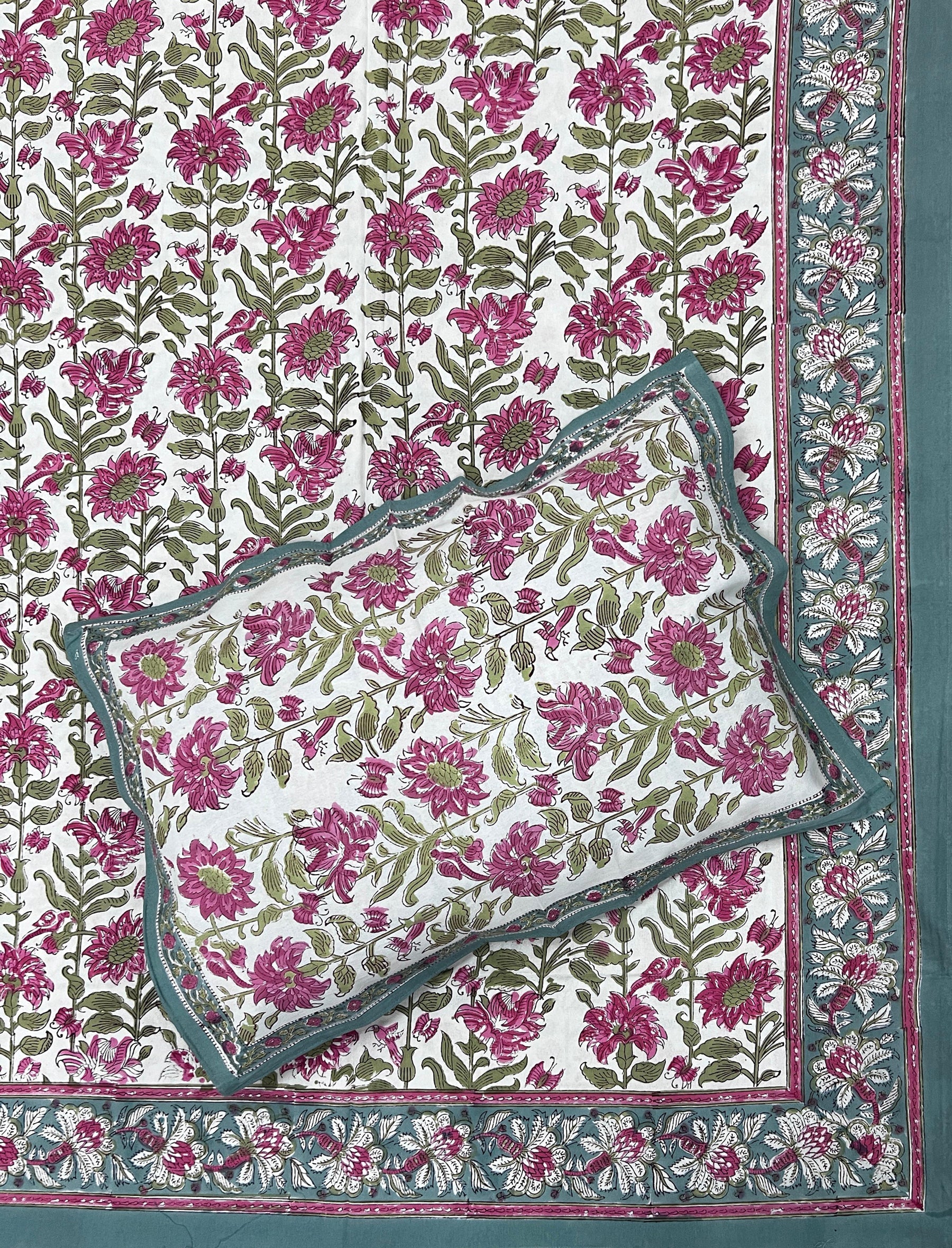 Hand Block Printed Cotton Double Bedsheet With Pillow Cover