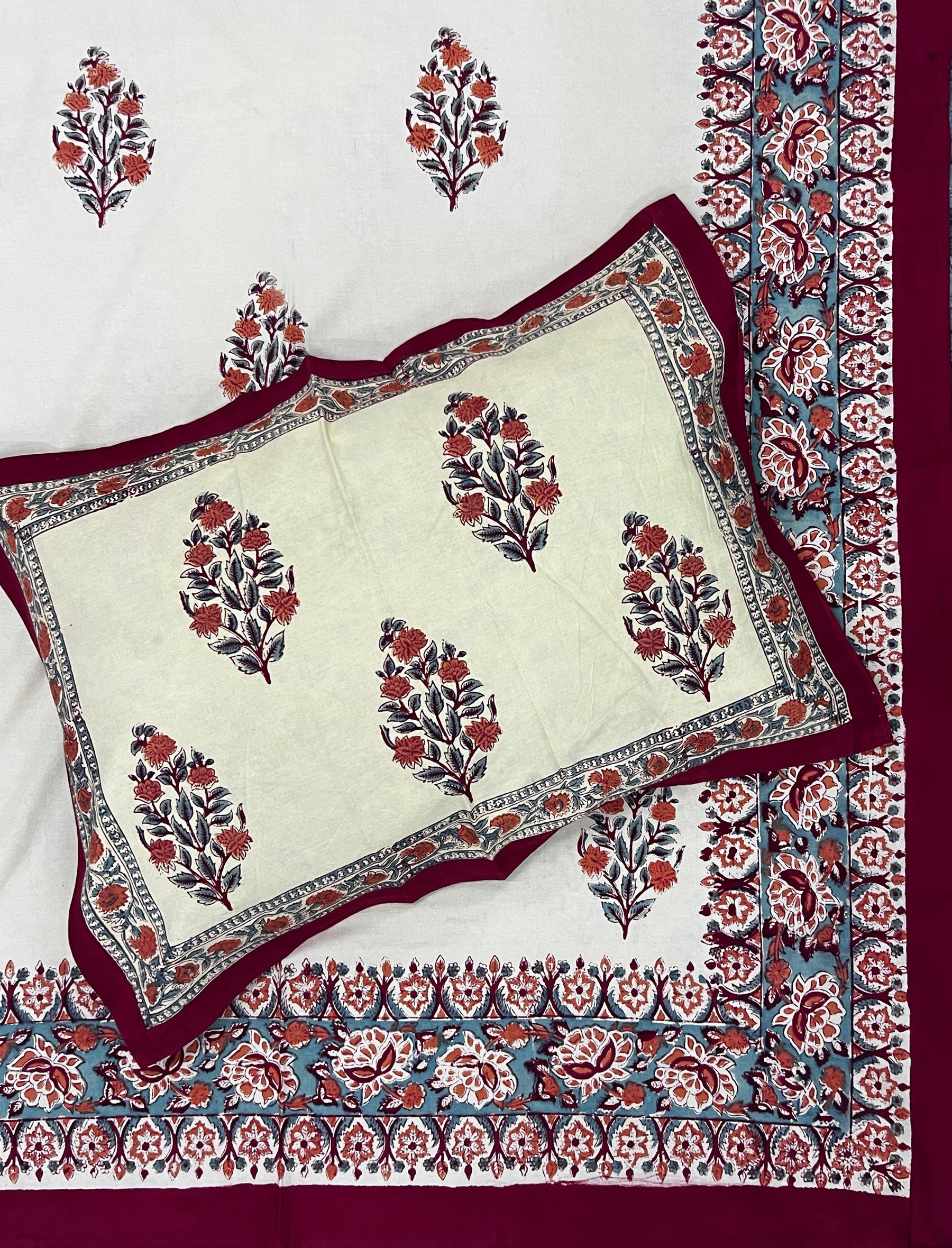 Hand Block Printed Cotton Double Bedsheet With Pillow Cover