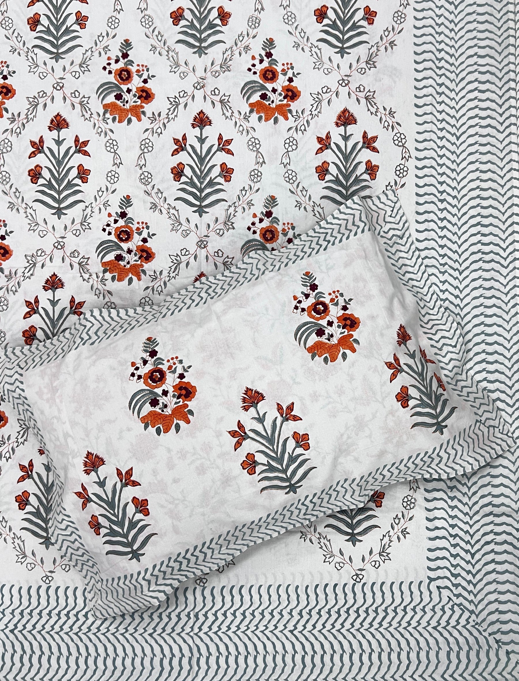 Hand Block Printed Cotton Double Bedsheet With Pillow Cover
