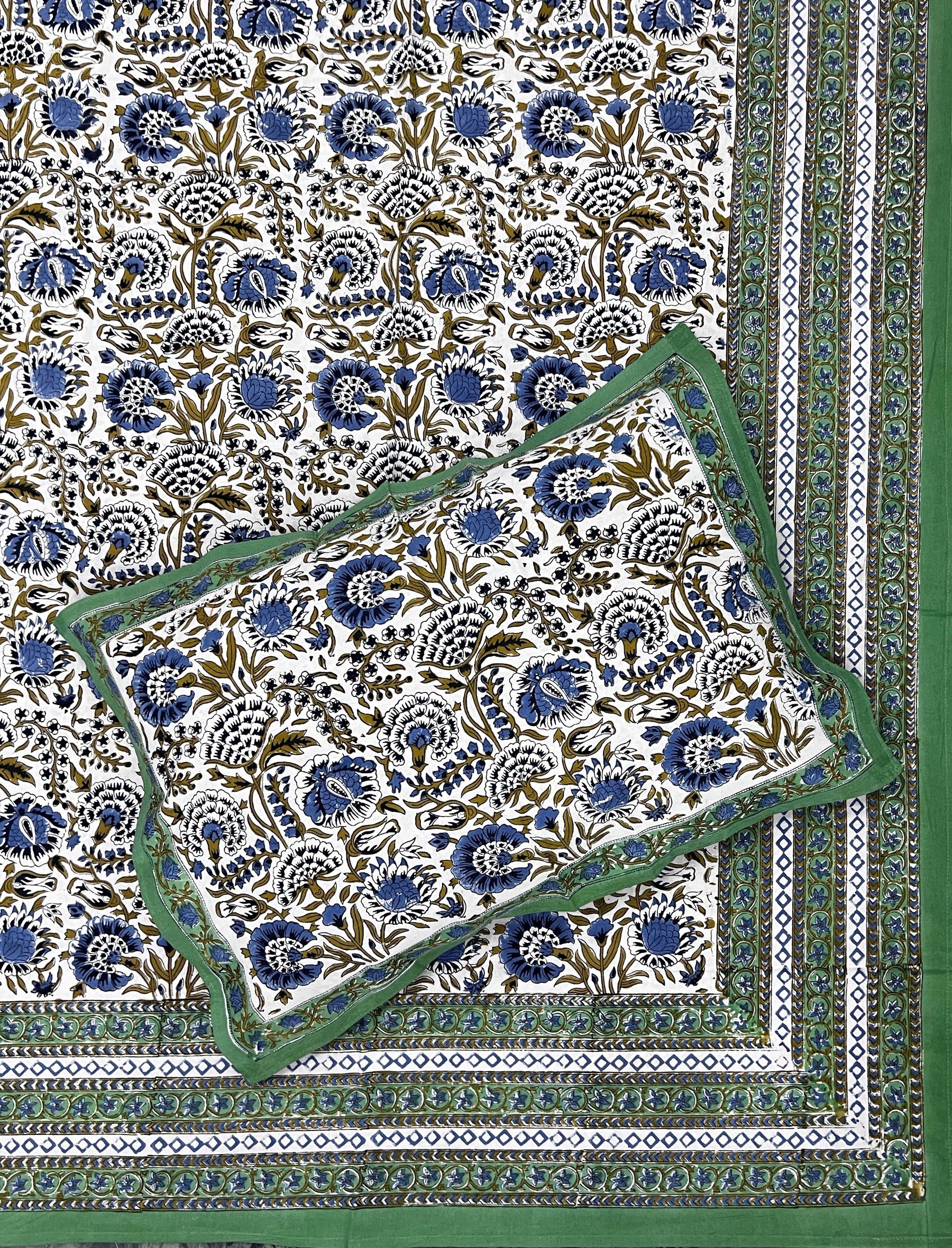Hand Block Printed Cotton Double Bedsheet With Pillow Cover