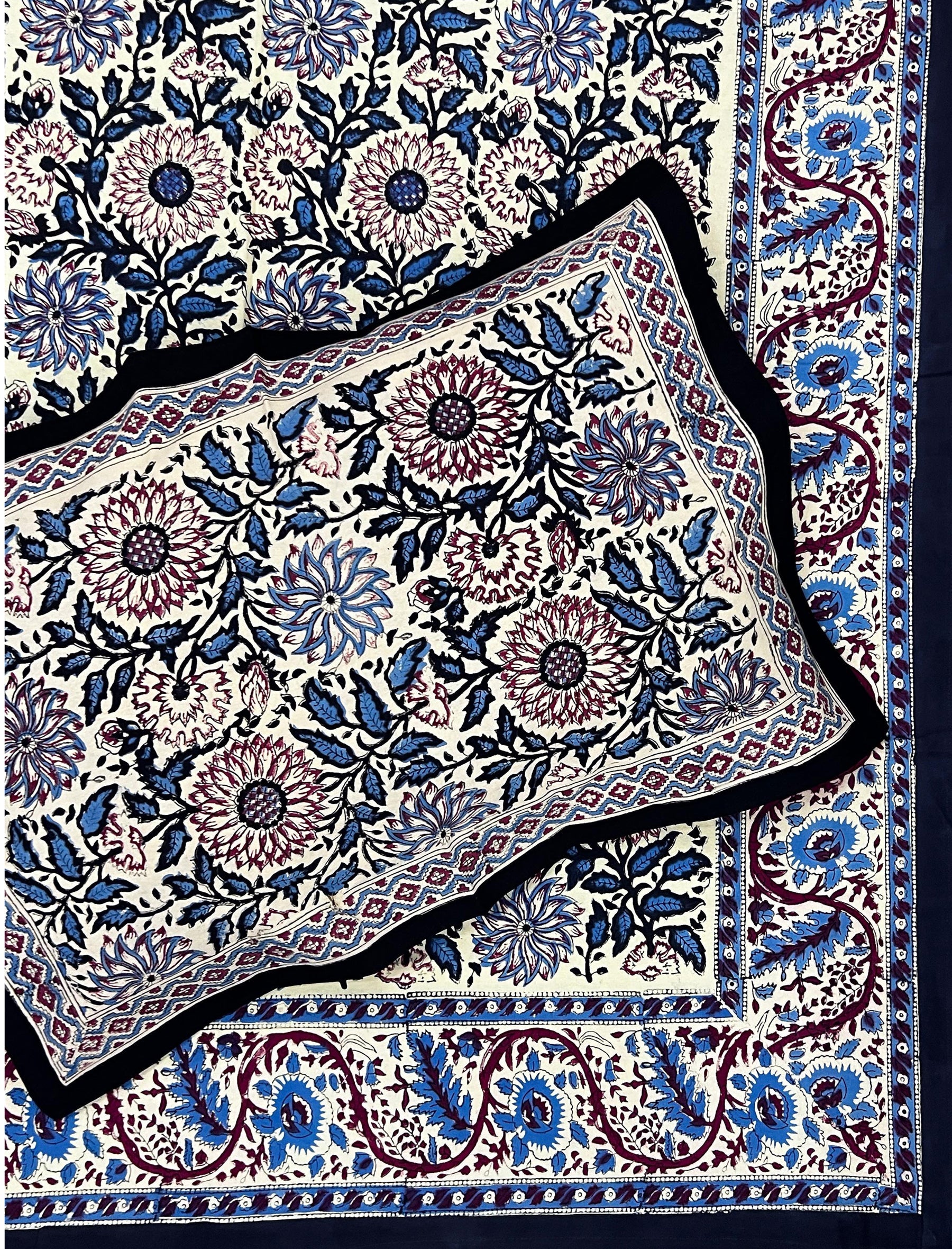Hand Block Printed Cotton Double Bedsheet With Pillow Cover