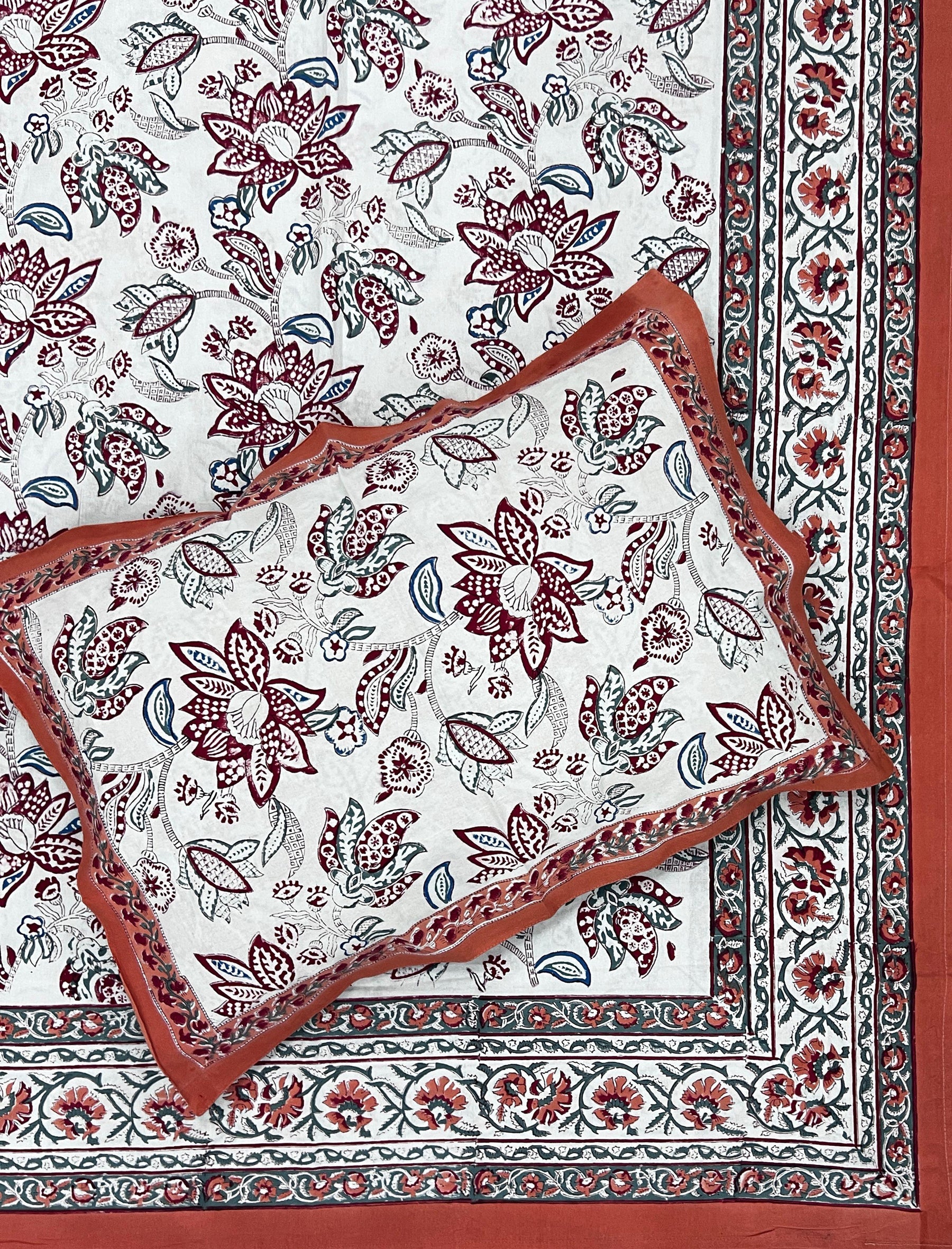 Hand Block Printed Cotton Double Bedsheet With Pillow Cover