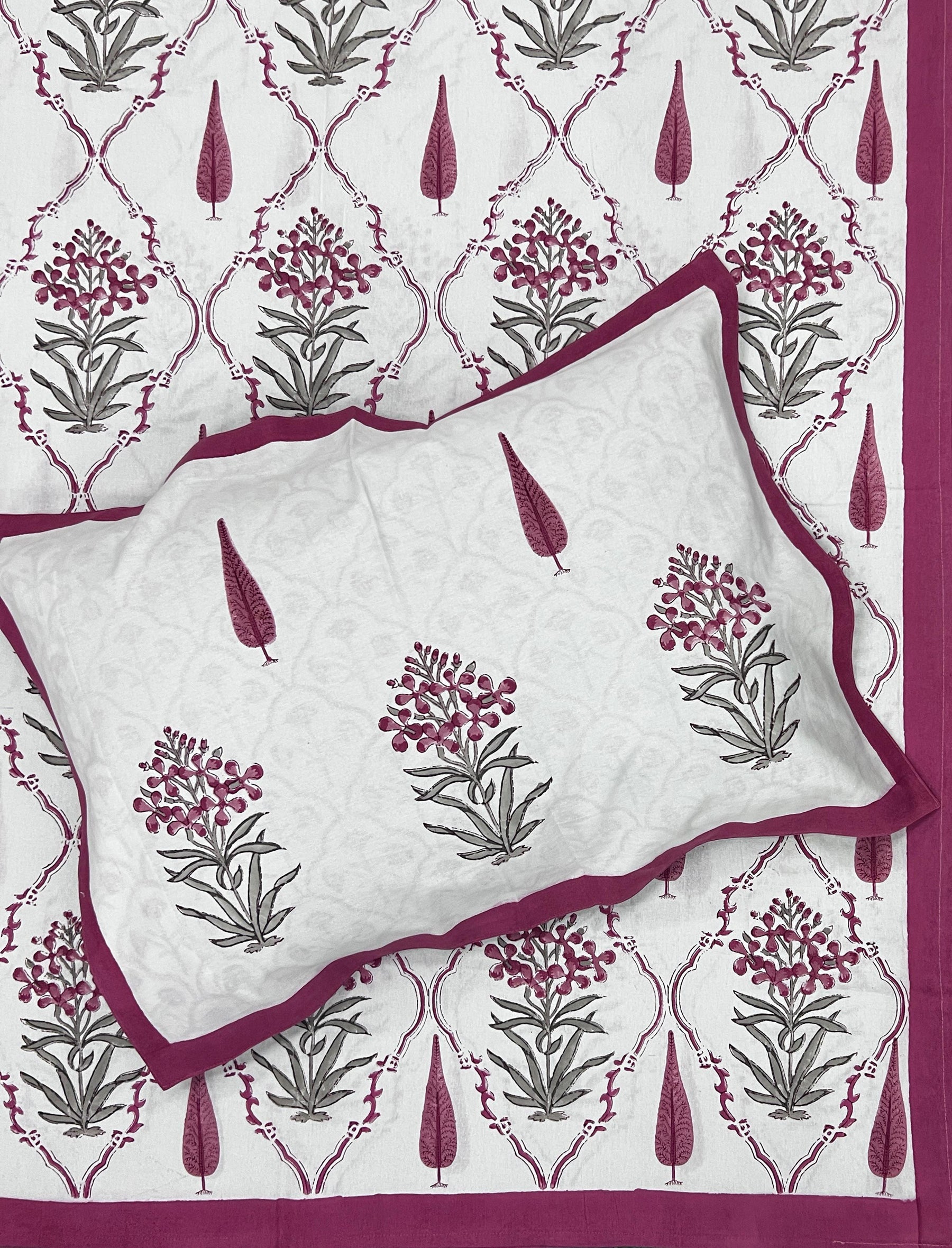Hand Block Printed Cotton Double Bedsheet With Pillow Cover