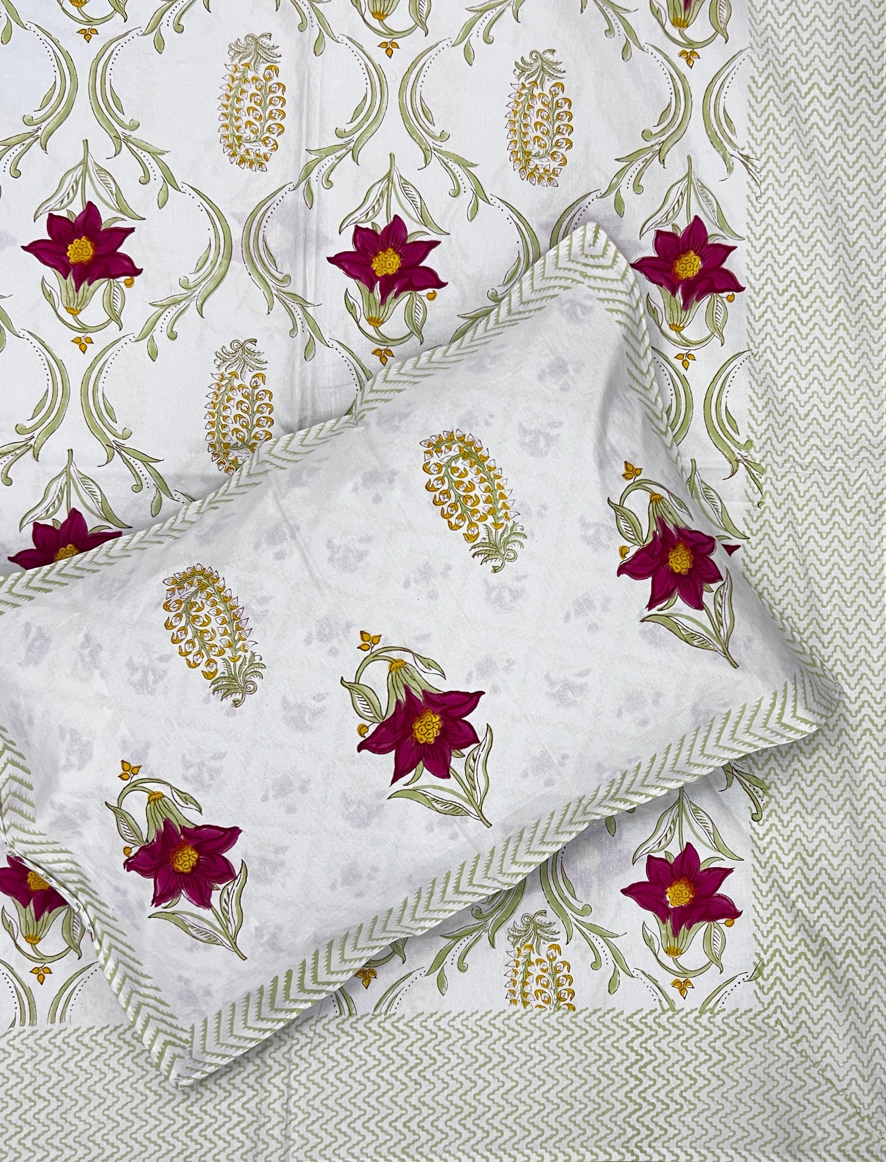 Hand Block Printed Cotton Double Bedsheet With Pillow Cover