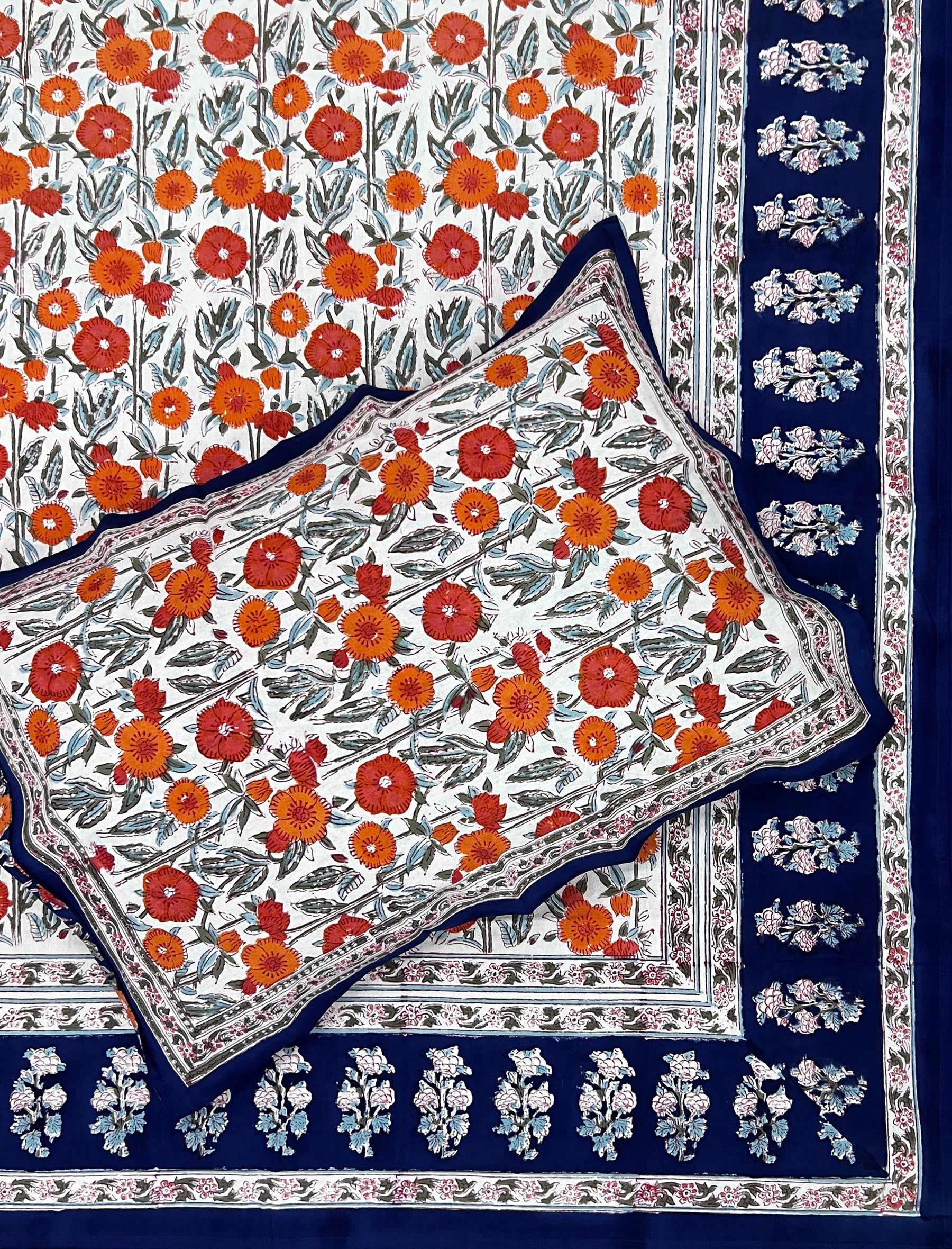 Hand Block Printed Cotton Double Bedsheet With Pillow Cover